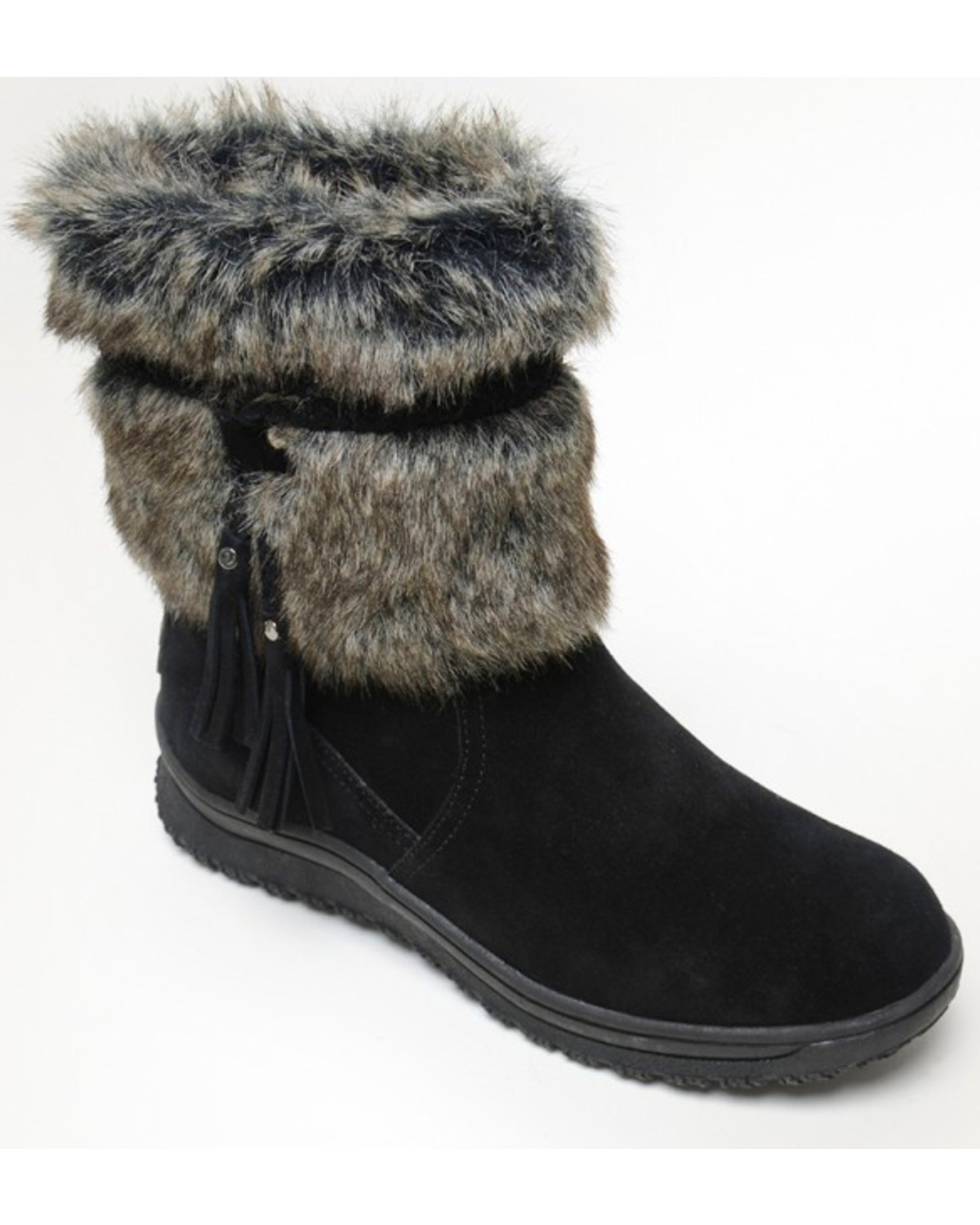 Minnetonka Women's Everett Suede Fur Boots - Round Toe