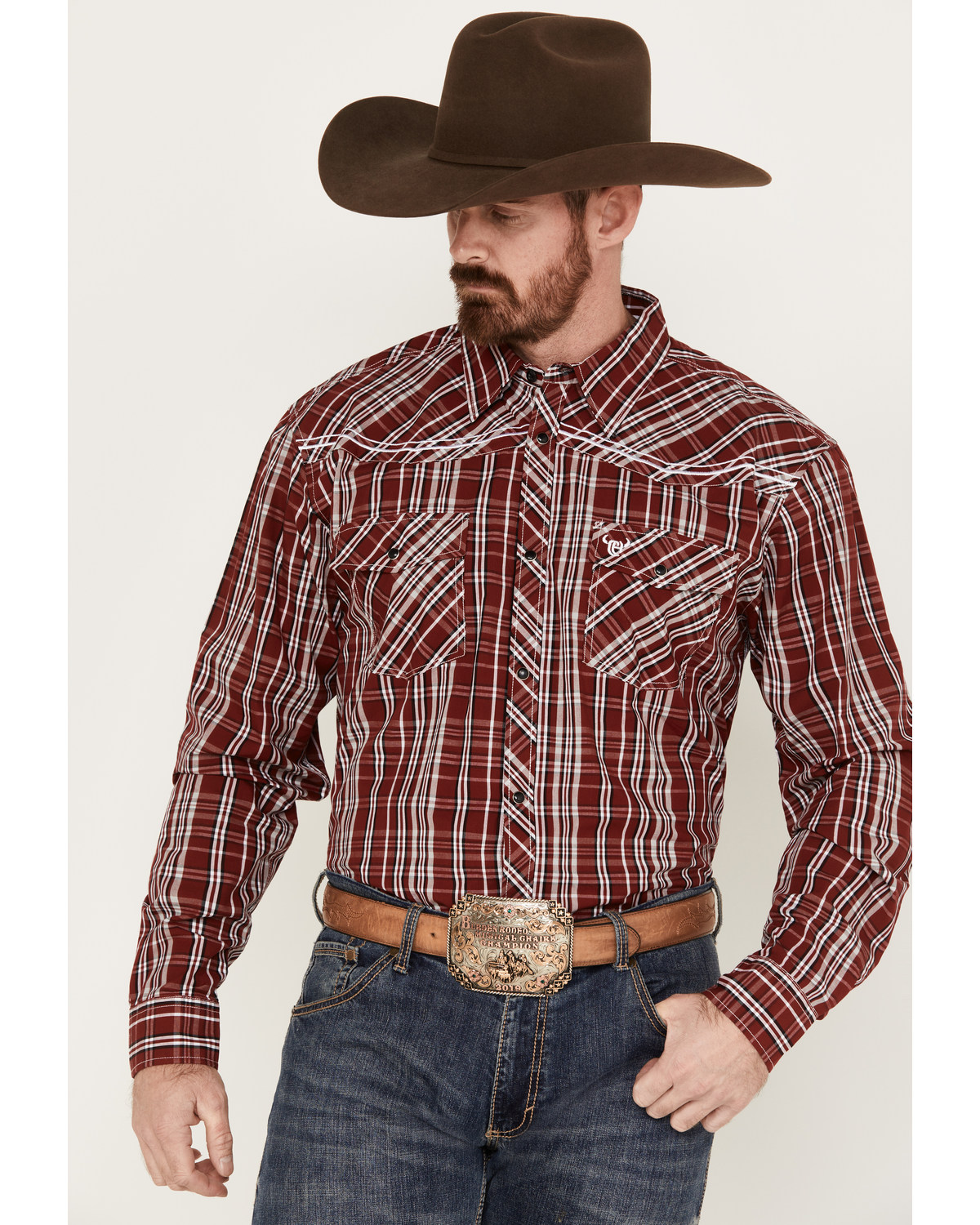 Cowboy Hardware Men's Austin Plaid Print Long Sleeve Snap Western Shirt