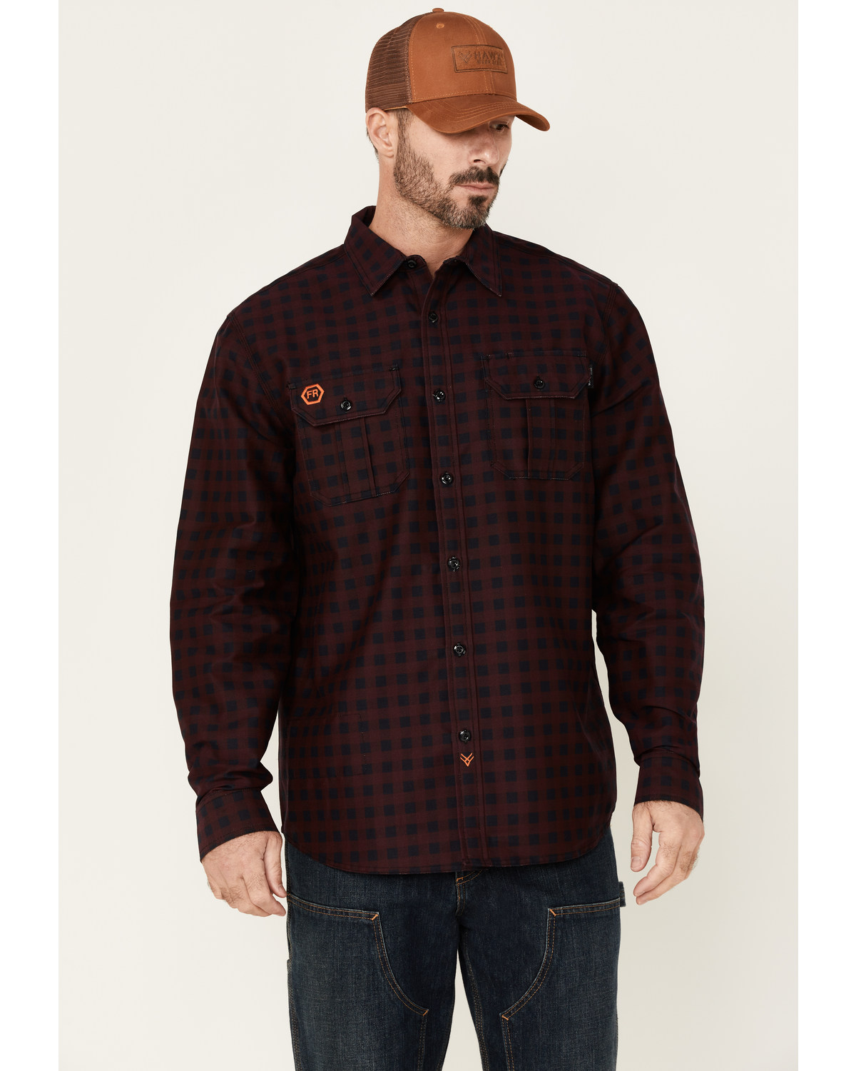 Hawx Men's FR Check Plaid Print Long Sleeve Button-Down Work Shirt