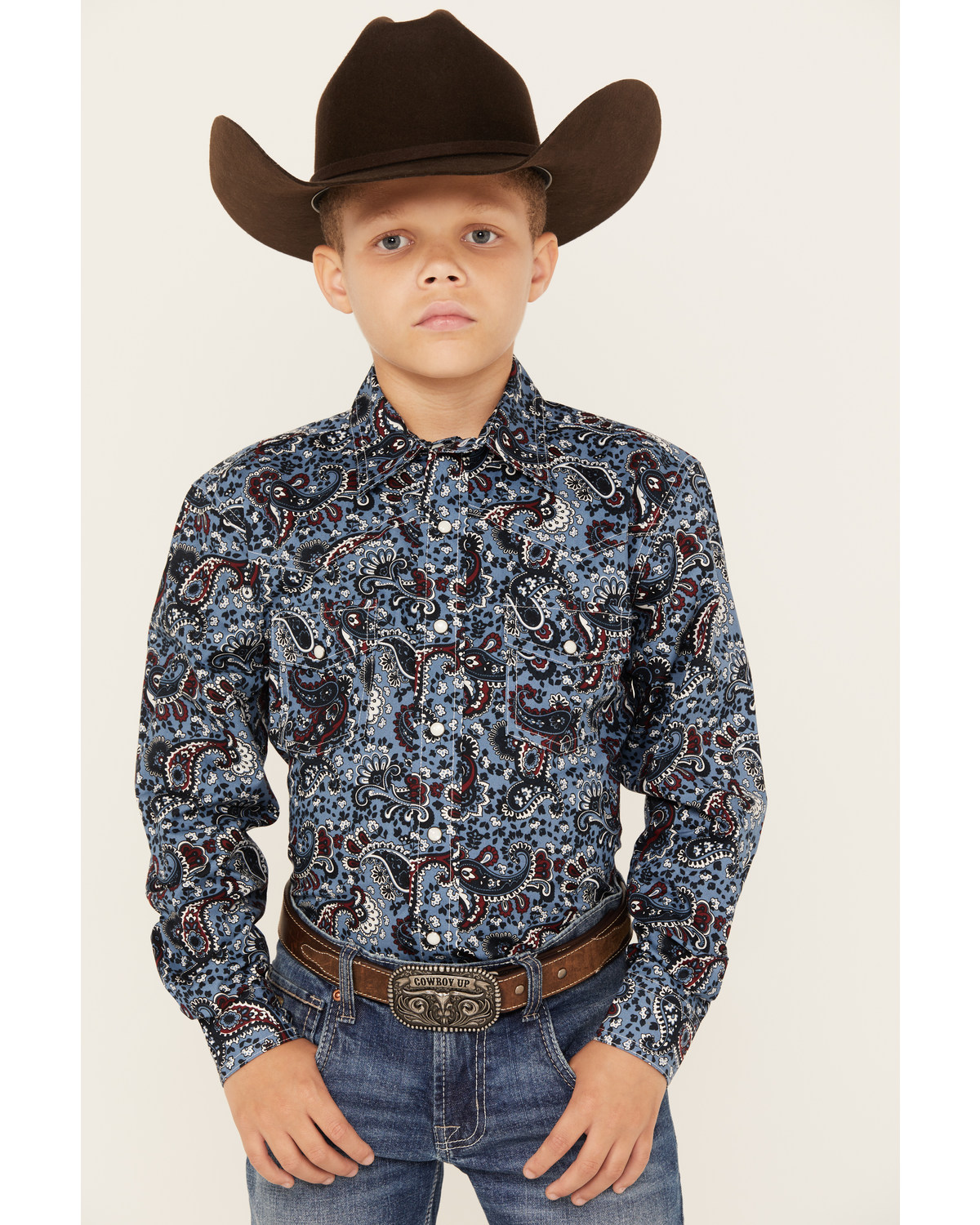 Cinch Boys' Paisley Print Long Sleeve Button-Down Western Shirt