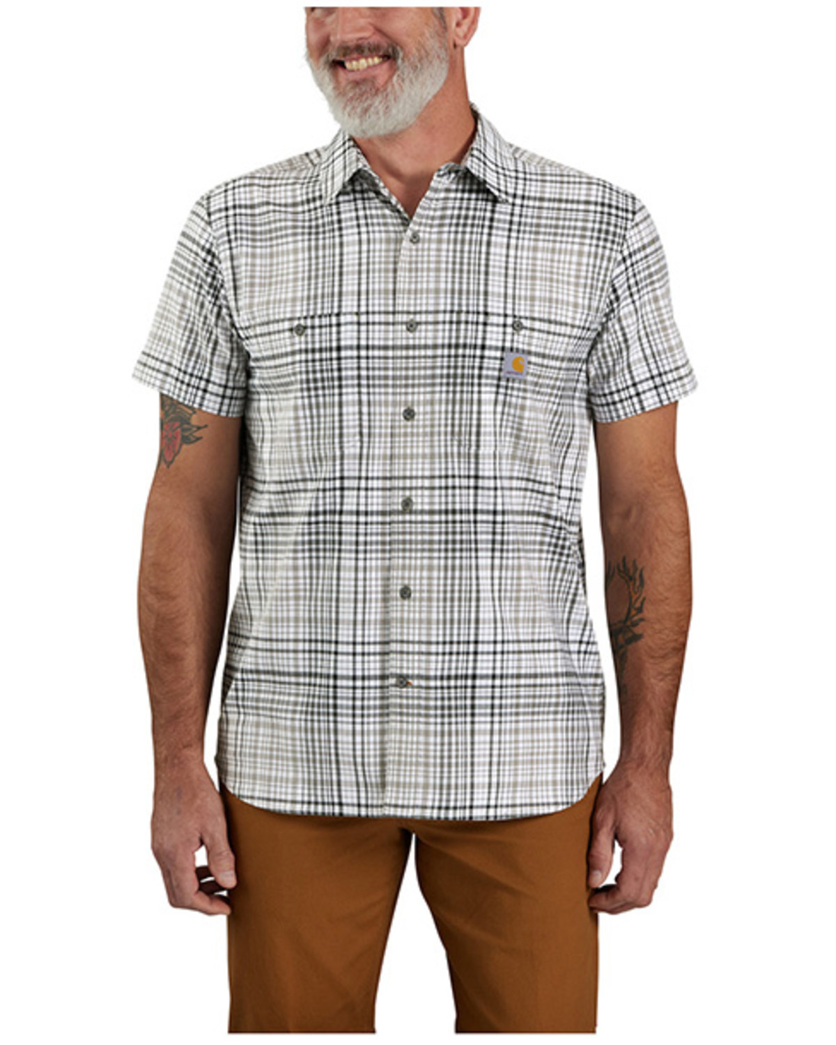 Carhartt Men s Rugged Flex Relaxed Fit Lightweight Plaid Print Short Sleeve Button Down Stretch Work Shirt Pueblo Mall