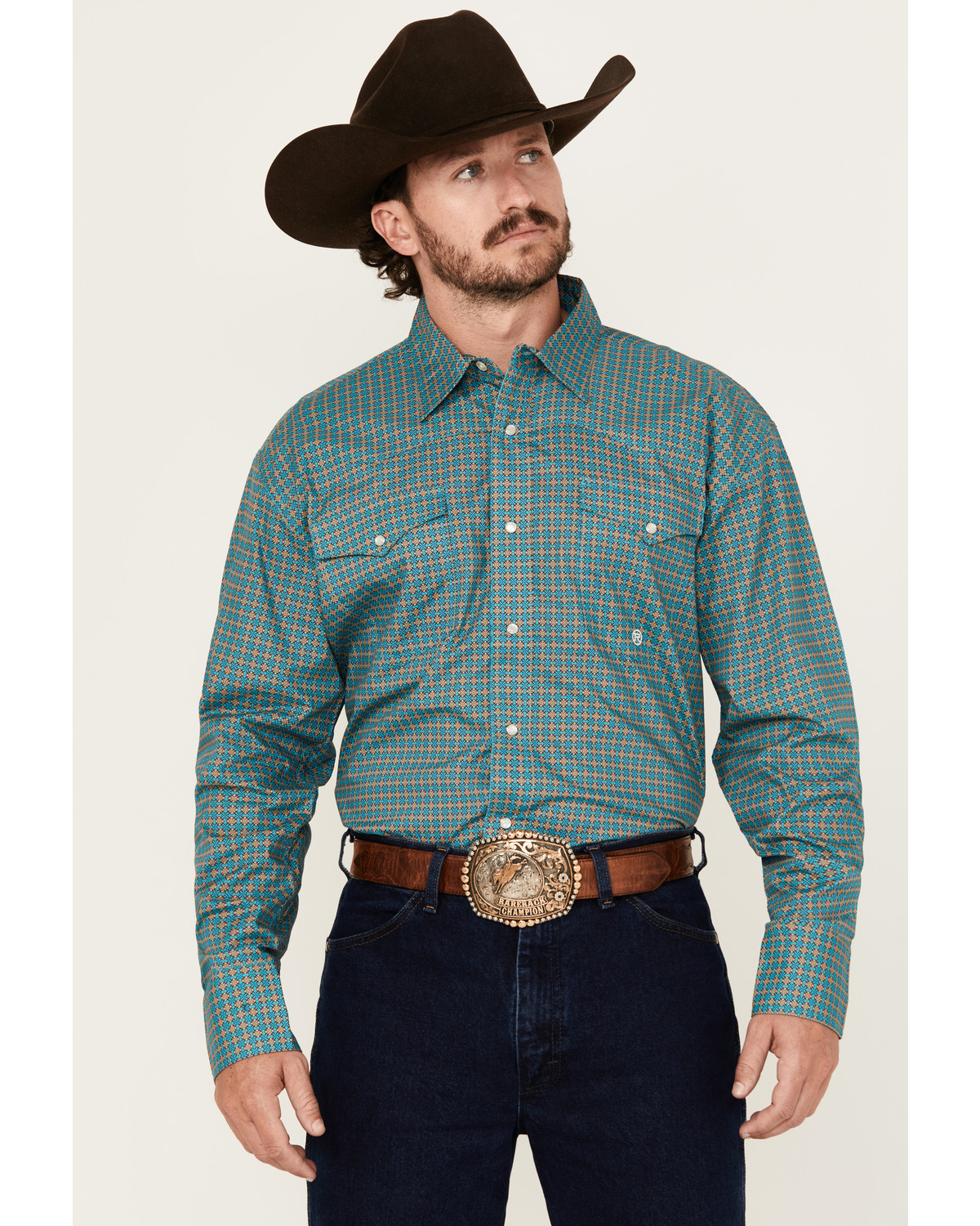Roper Men's Amarillo Geo Print Long Sleeve Pearl Snap Western Shirt