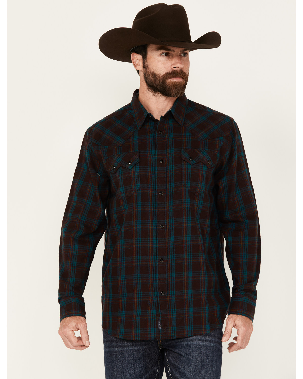 Moonshine Spirit Men's Vineyard Plaid Print Long Sleeve Snap Western Shirt