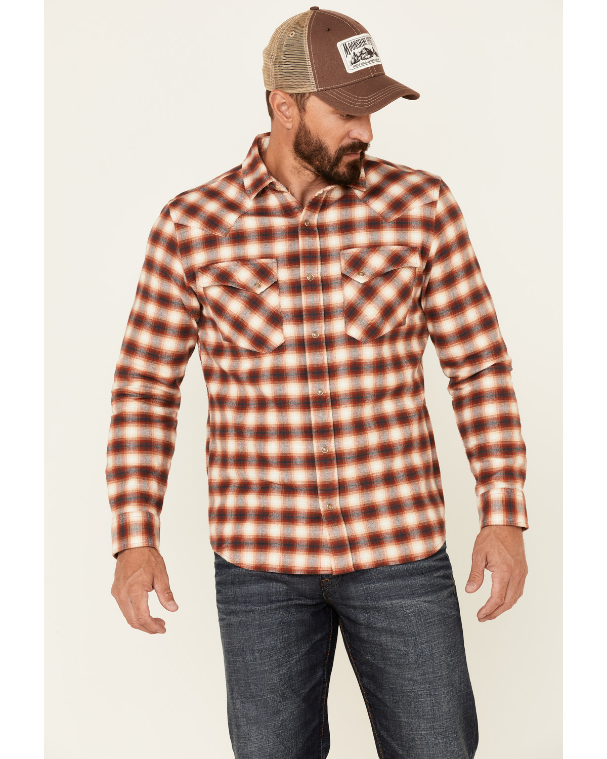 Pendleton Men's Red Wyatt Small Plaid Long Sleeve Snap Western Shirt