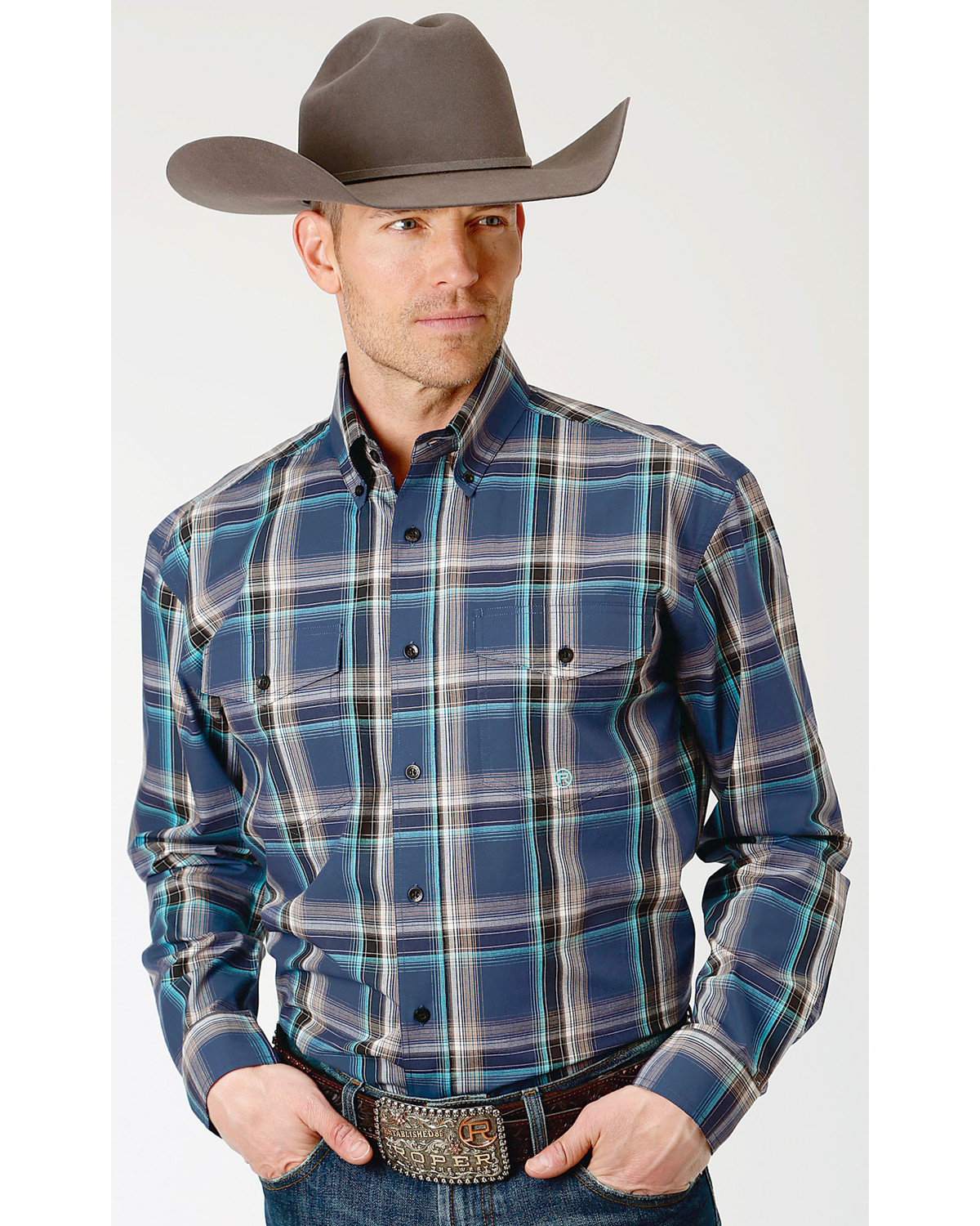 Roper Men S Winter Plum Plaid Long Sleeve Button Down Shirt Boot