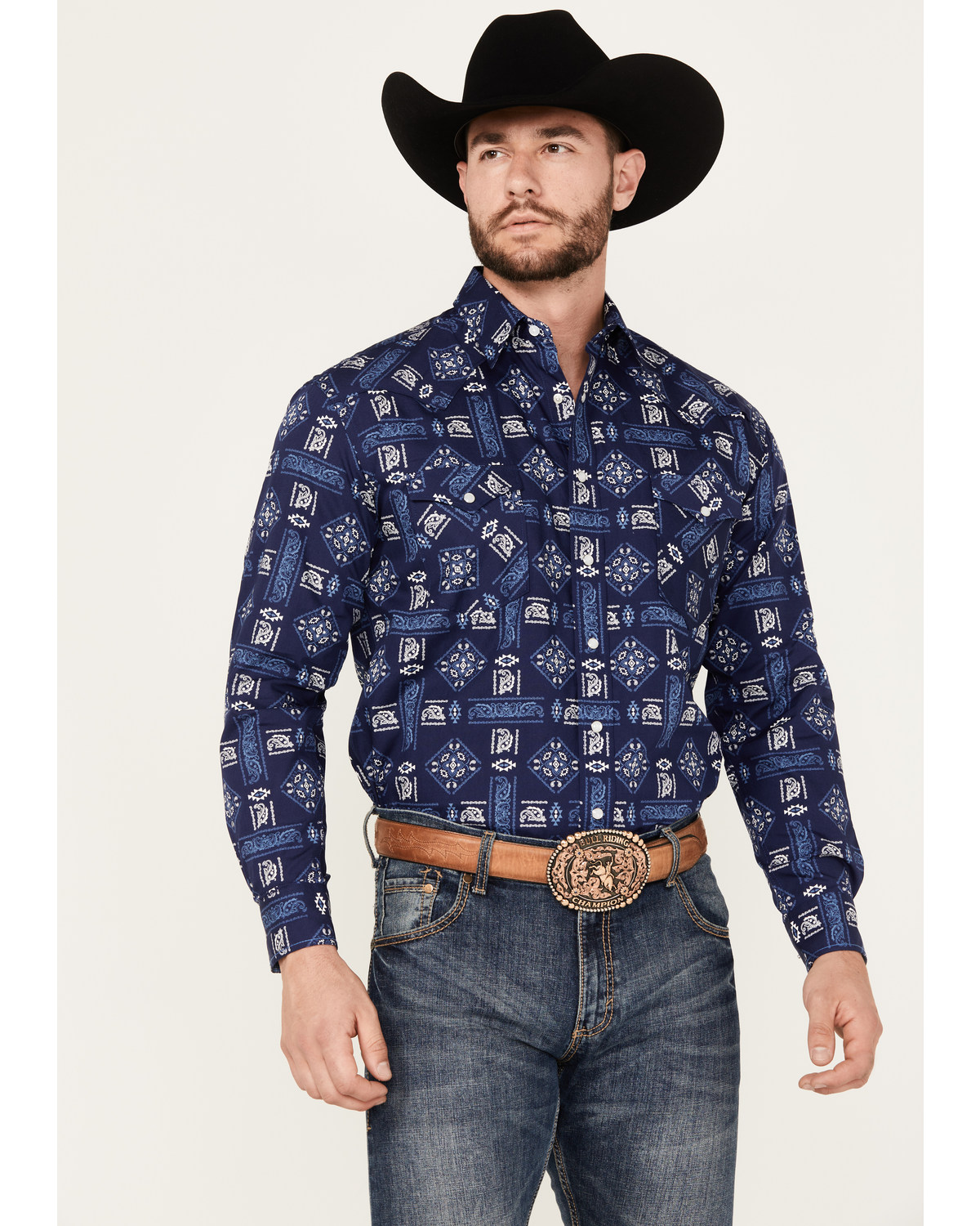 Rough Stock by Panhandle Men's Bandana Southwestern Long Sleeve Snap Western Shirt
