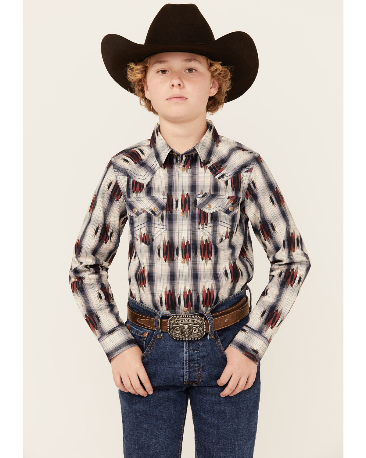 Cody James Boys' Zion Sunset Plaid Print Long Sleeve Snap Western Shirt