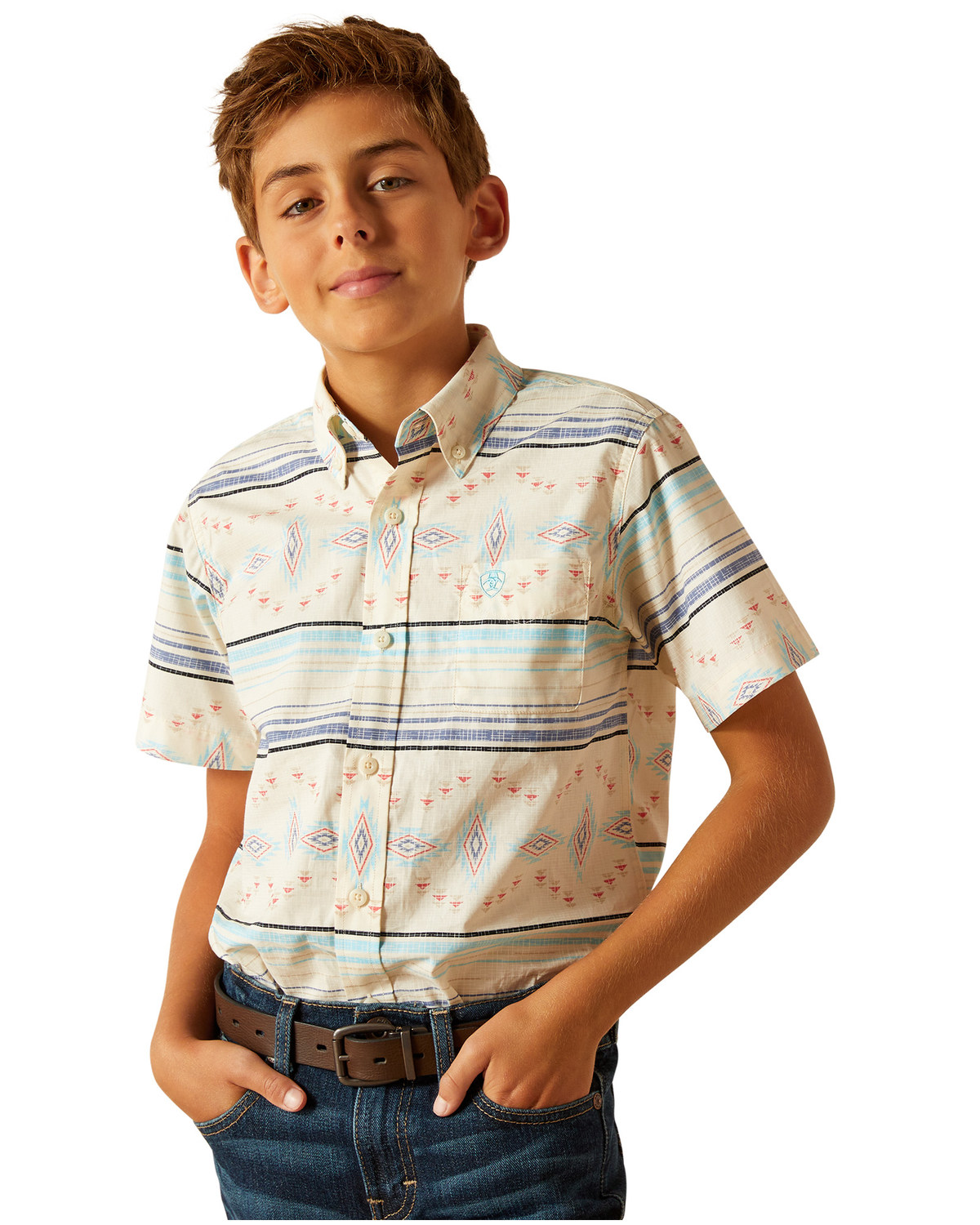 Ariat Boys' Sandshell Southwestern Striped Short Sleeve Button-Down Western Shirt