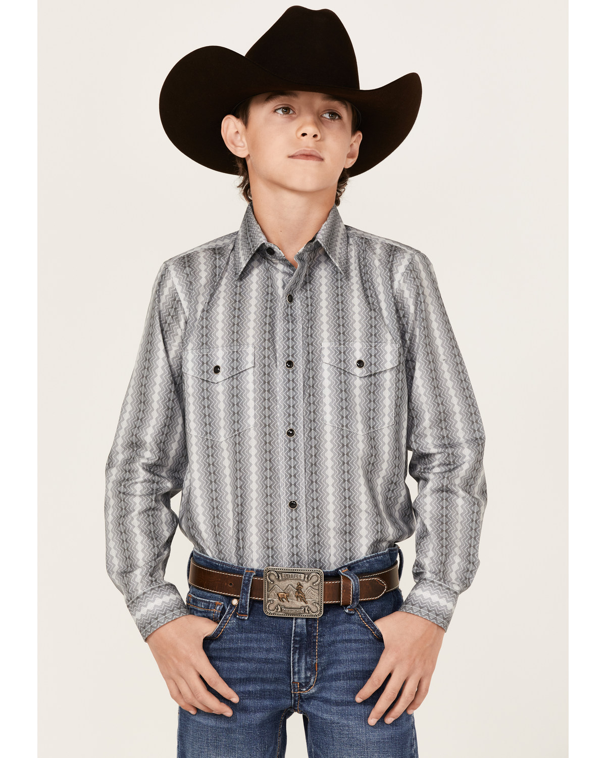 Panhandle Boys' Zig Zag Stripe Print Long Sleeve Western Snap Shirt