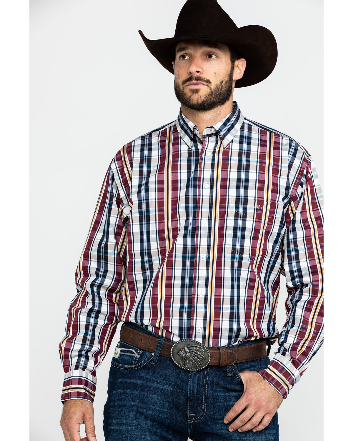 Resistol Men's Halo Med Plaid Long Sleeve Western Shirt