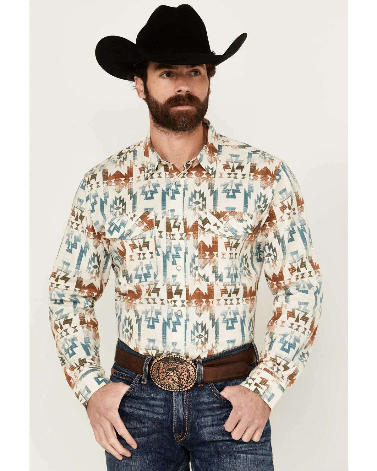 RANK 45® Men's Bucknell Southwestern Print Long Sleeve Pearl Snap Western Shirt
