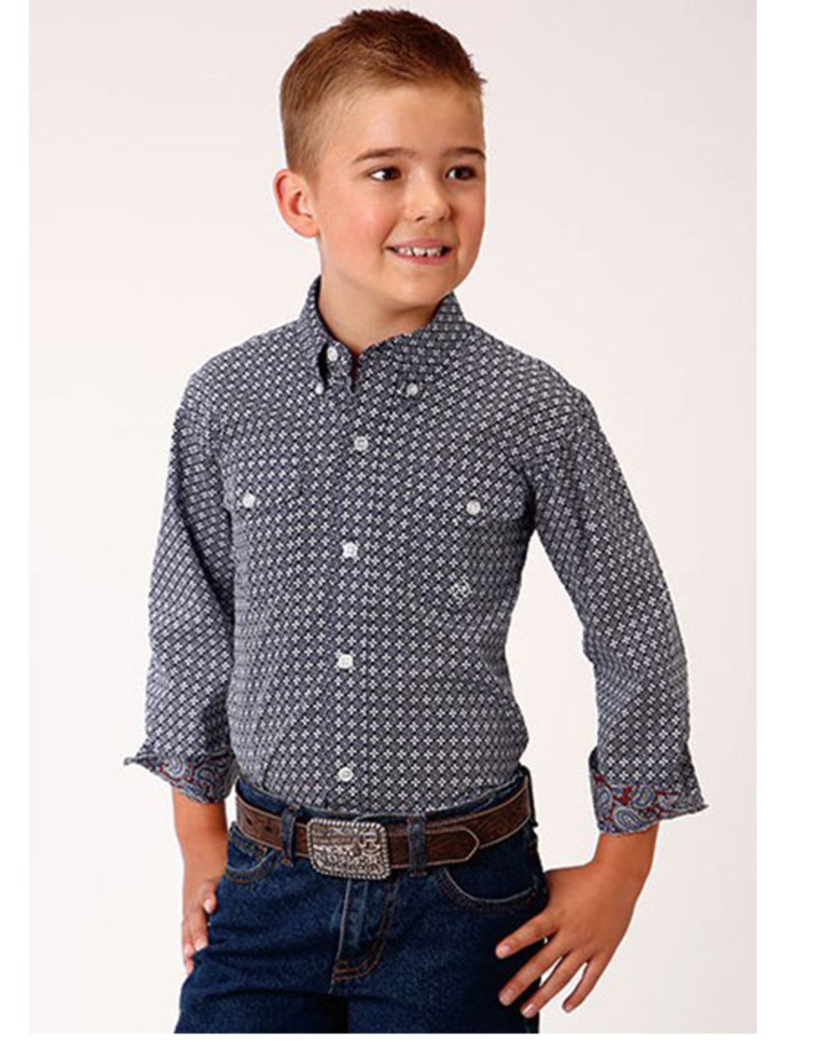 Roper Boys' Amarillo Floral Print Long Sleeve Western Button-Down Shirt