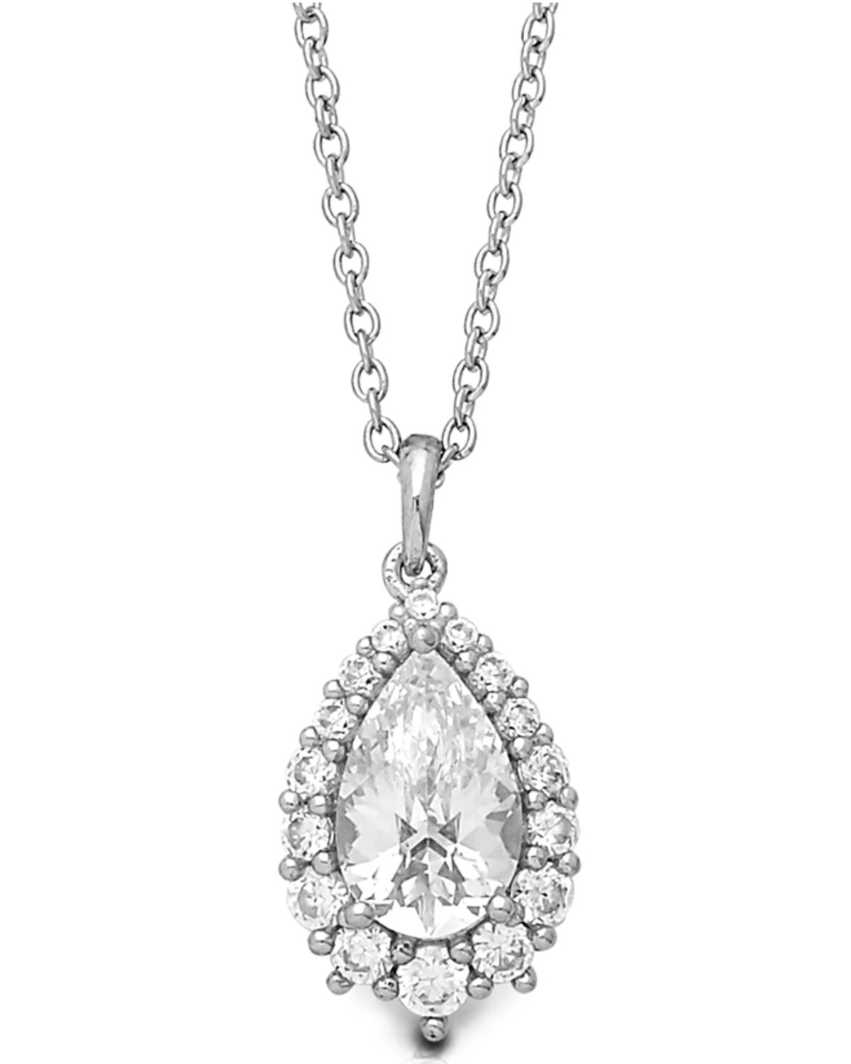 Kelly Herd Women's Silver Pear Halo Pendant Necklace