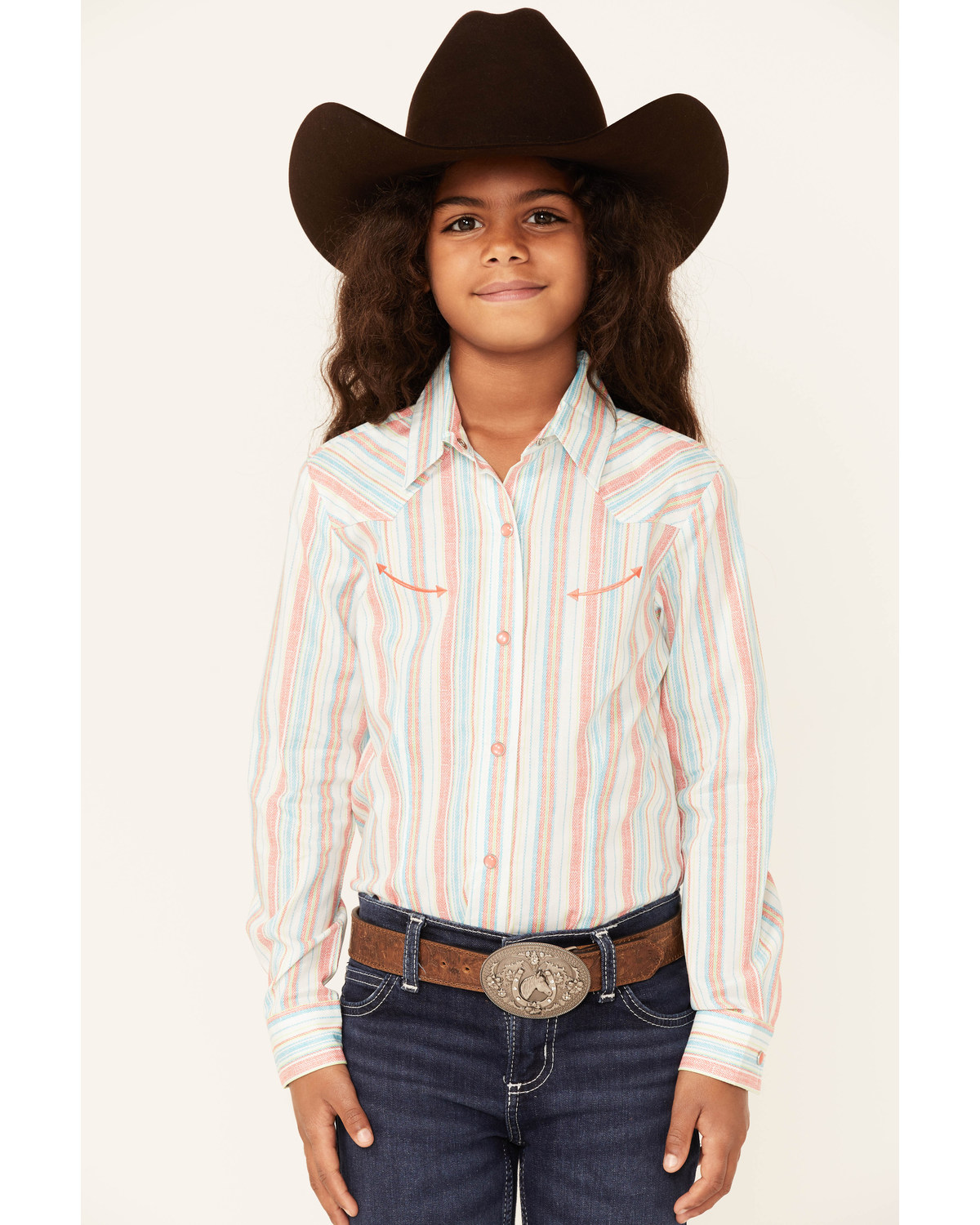 Cruel Girl Girl's Stripe Print Long Sleeve Pearl Snap Western Shirt