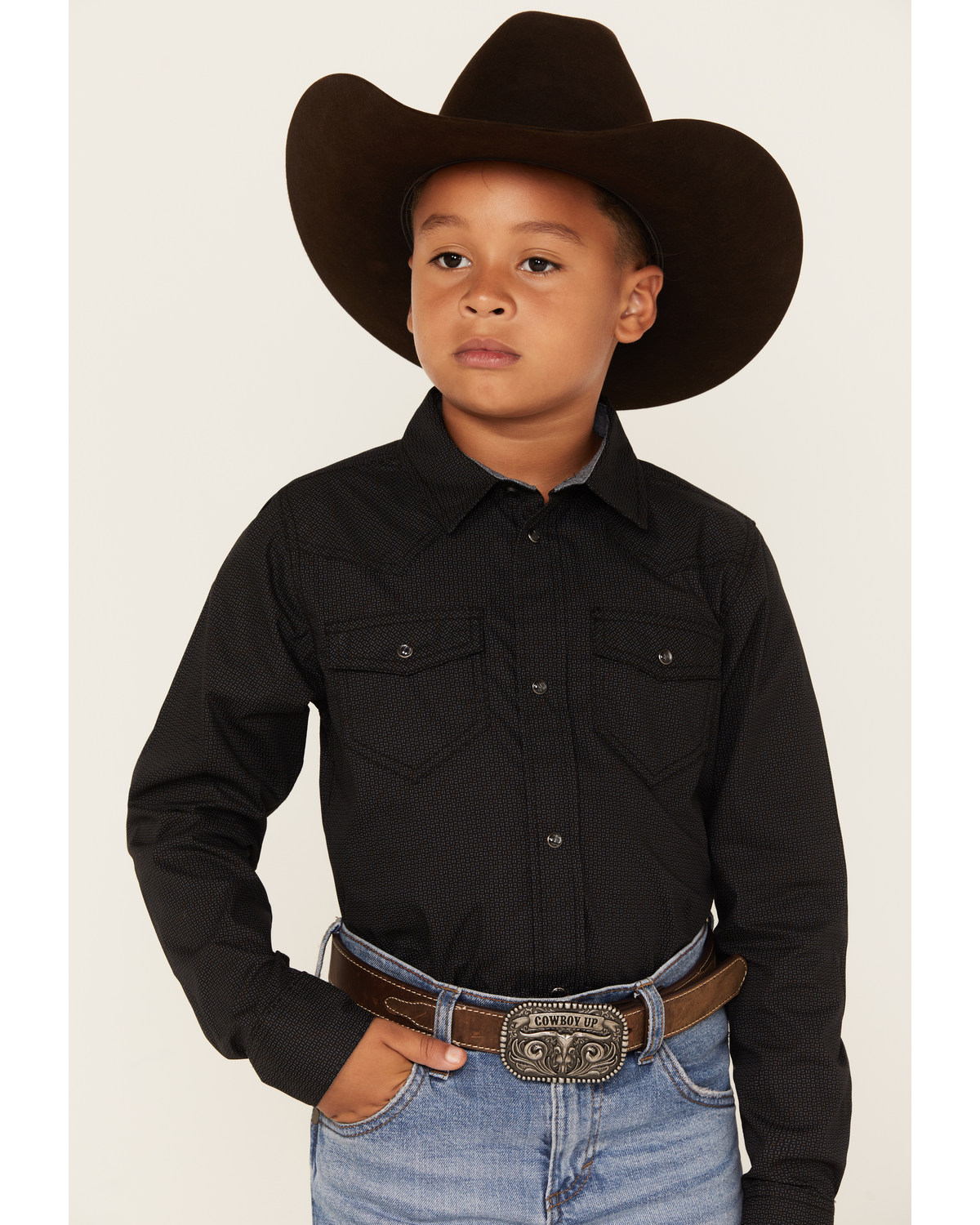 Cody James Boys' Print Long Sleeve Snap Western Shirt