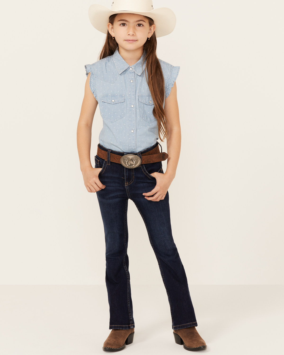 Shyanne Little Girls' Tulsa Dark Wash Bootcut Comfort Stretch Denim Riding Jeans