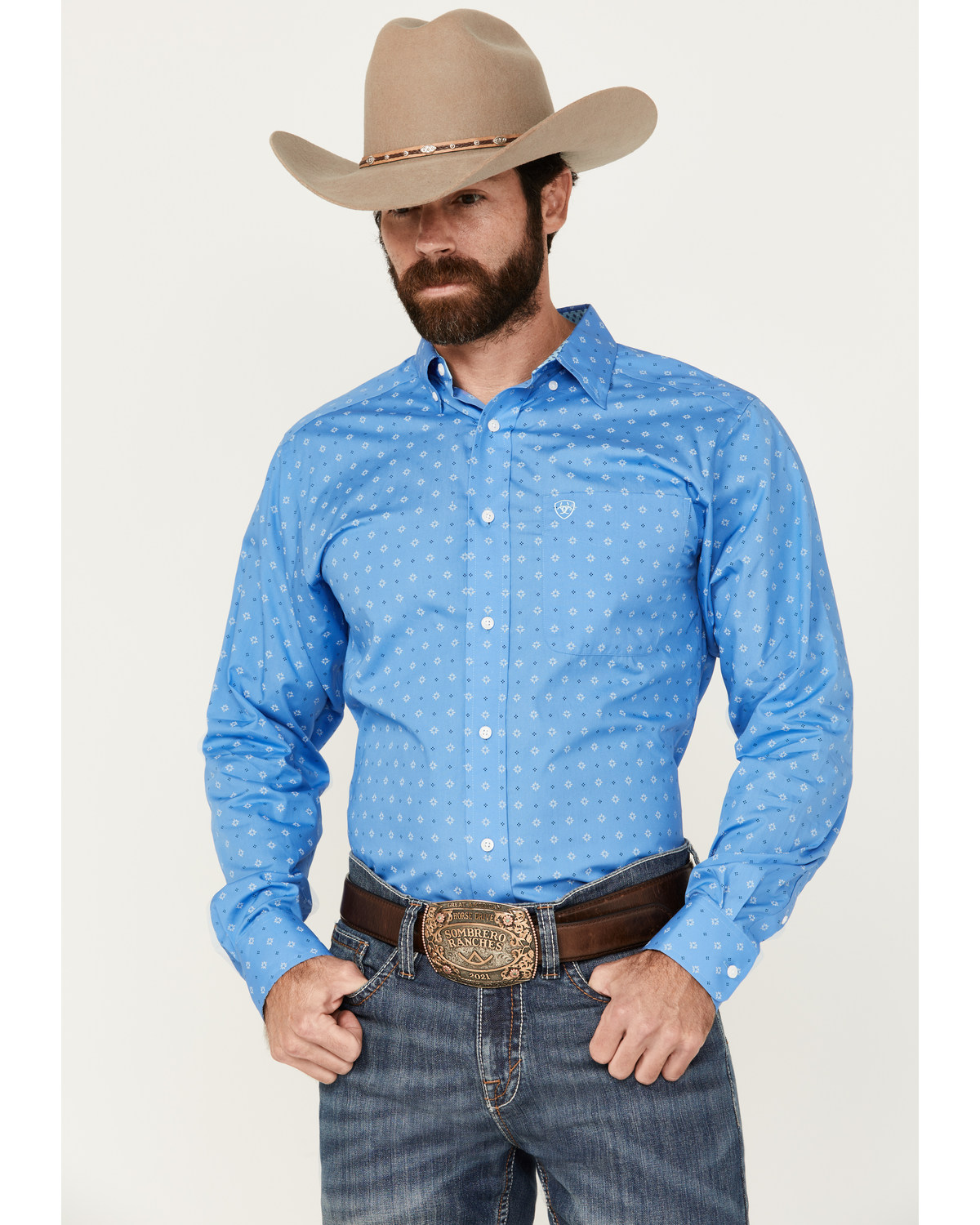 Ariat Men's Wrinkle Free Russel Geo Print Long Sleeve Button-Down Western Shirt