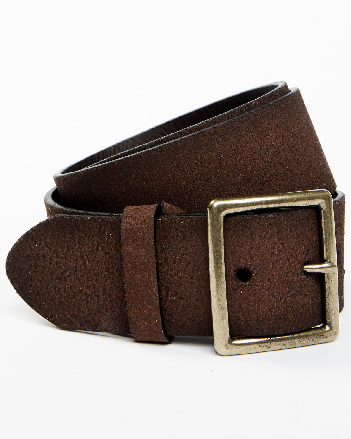 Brothers and Sons Men's Brown Brass Buckle & Roughout Leather Belt