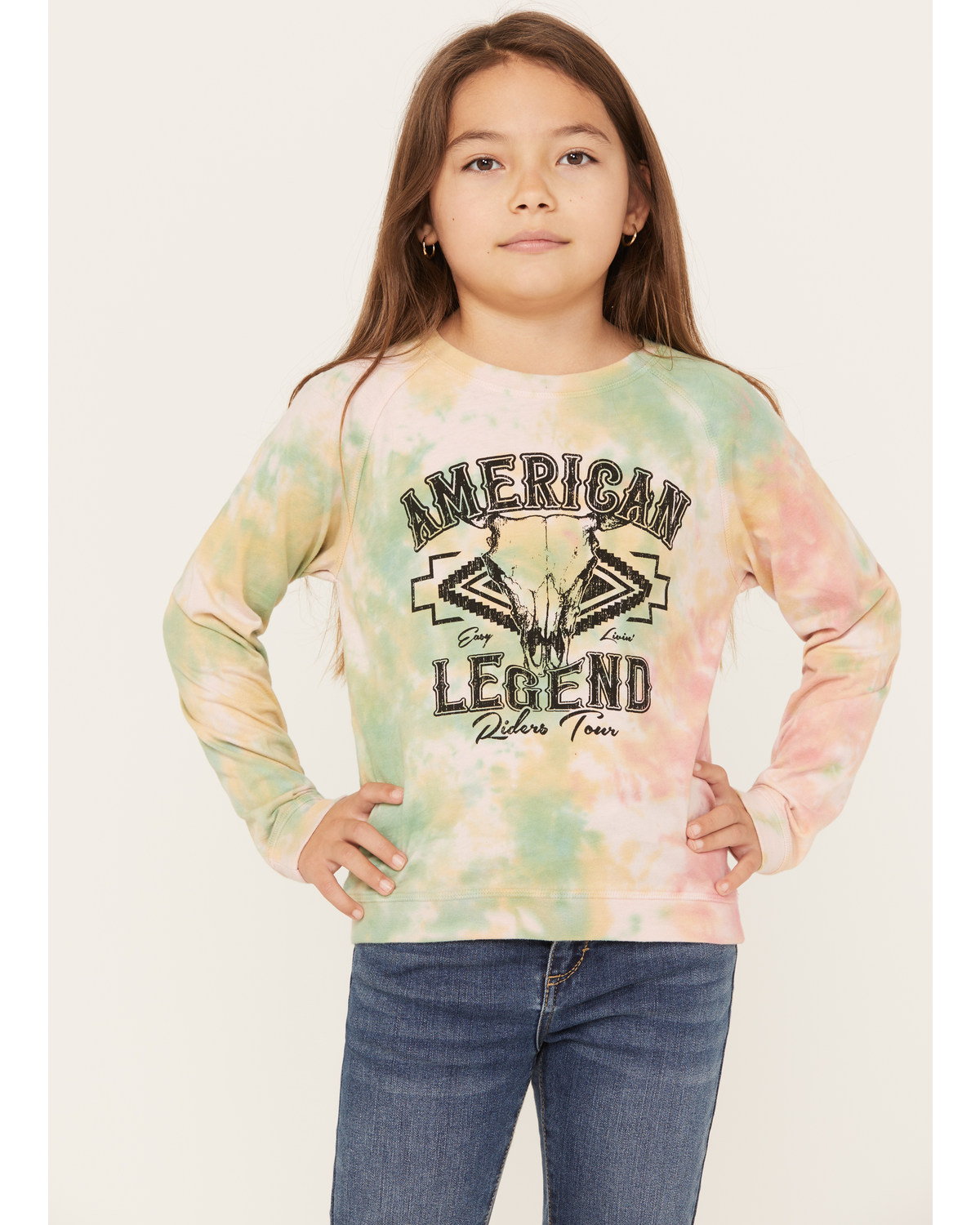 Rock & Roll Denim Girls' Tie Dye American Legend Graphic Sweatshirt