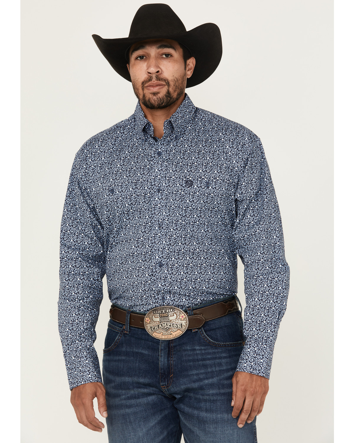 George Strait by Wrangler Men's Floral Print Long Sleeve Button-Down Stretch Western Shirt