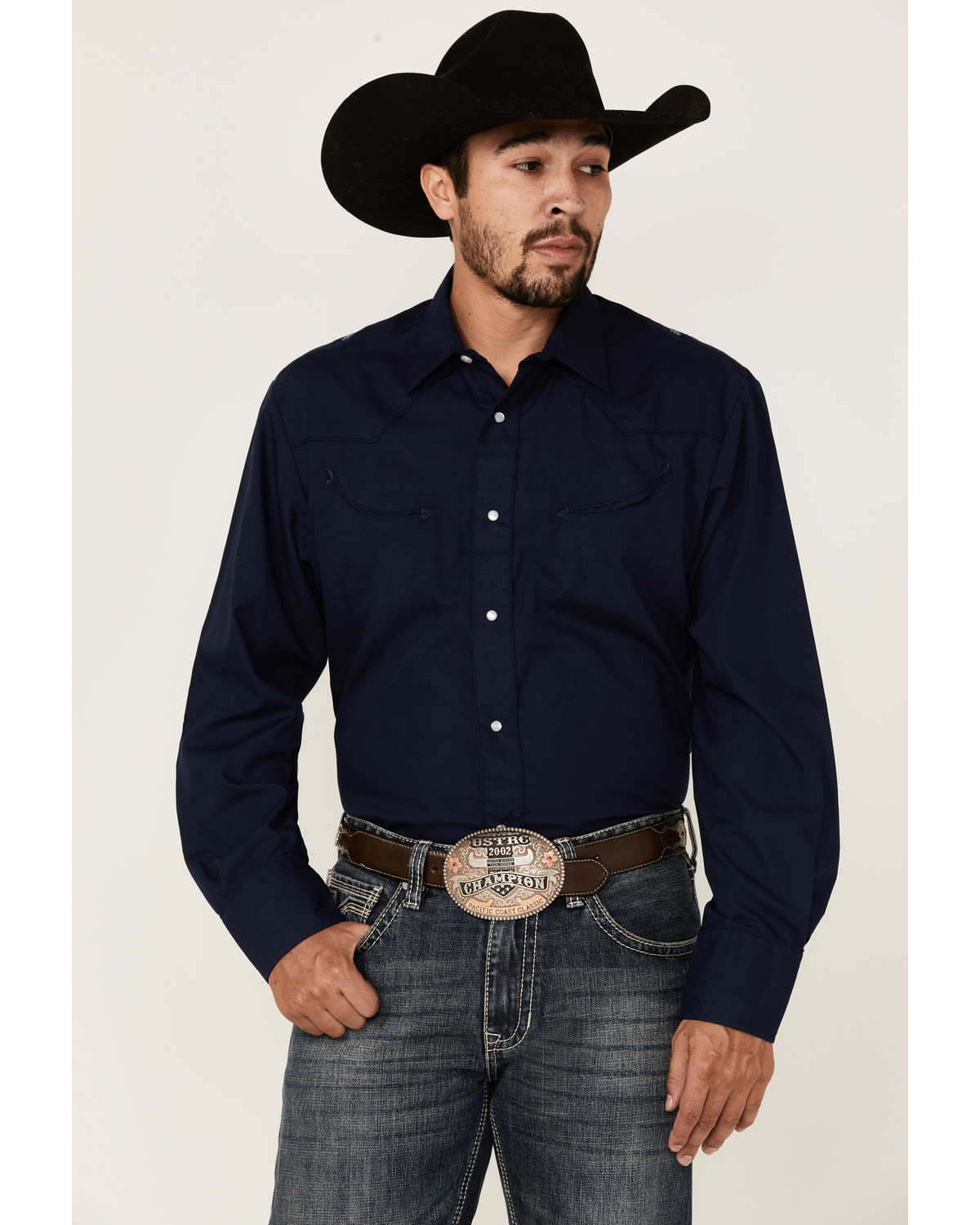 Roper Men's Solid Embroidered Yoke Long Sleeve Pearl Snap Western Shirt