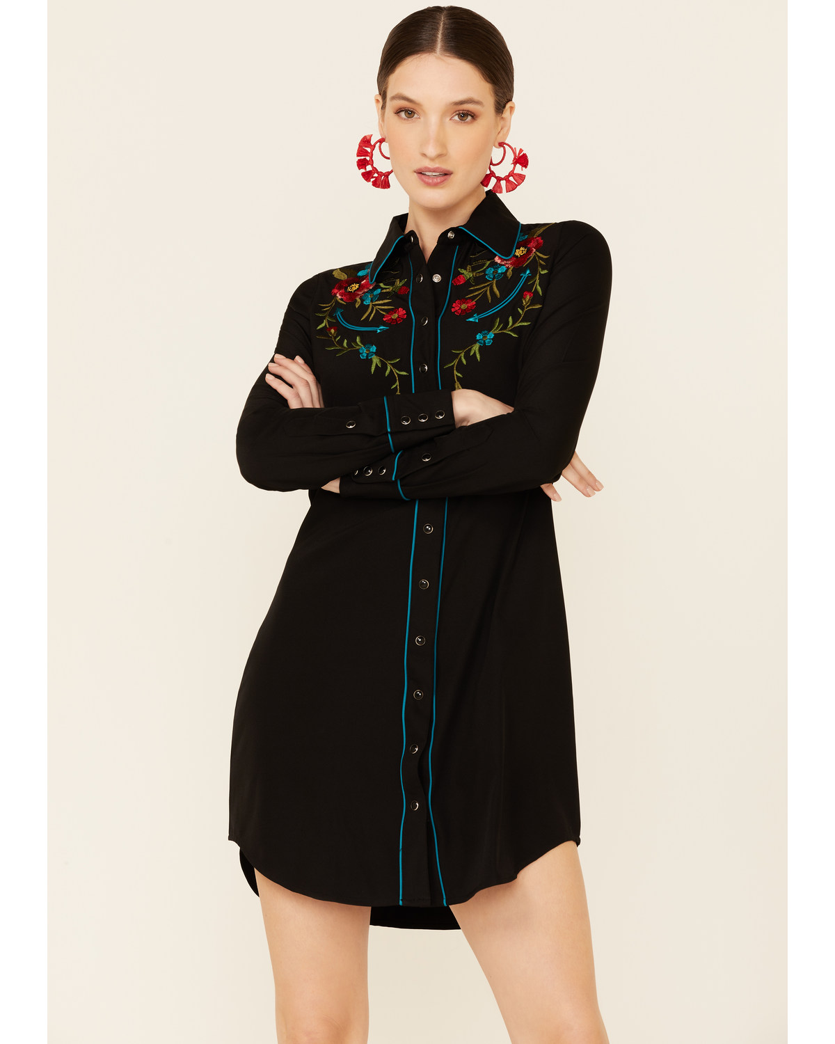 Black embroidered shirt dress Clearance