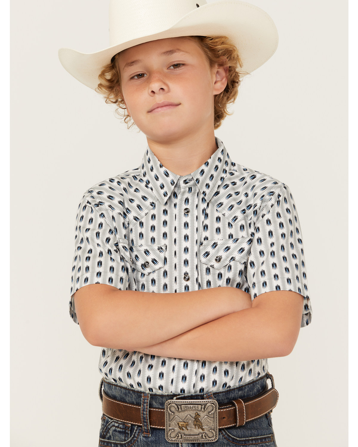 Cody James Boys' Tiki Southwestern Striped Short Sleeve Snap Western Shirt