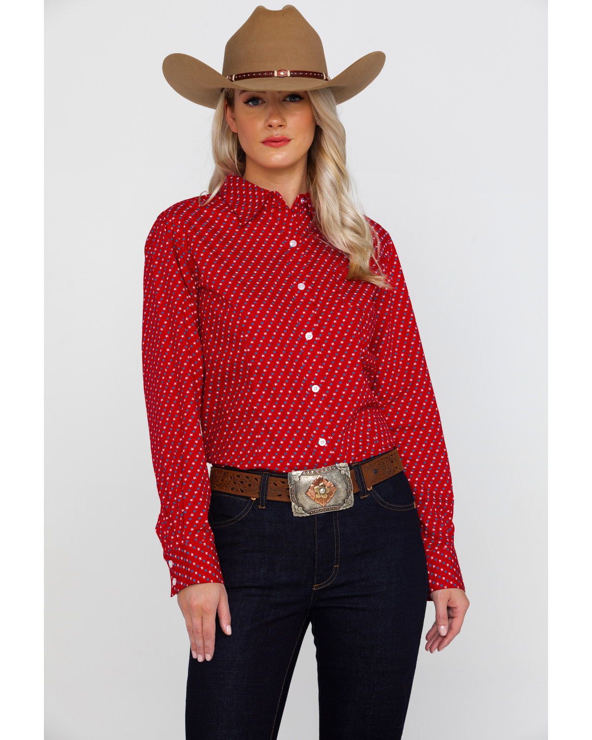 Womens Cruel Girl Red Branded Long Sleeve Pearl Snap Western Shirt -  Cowpokes Western Shop