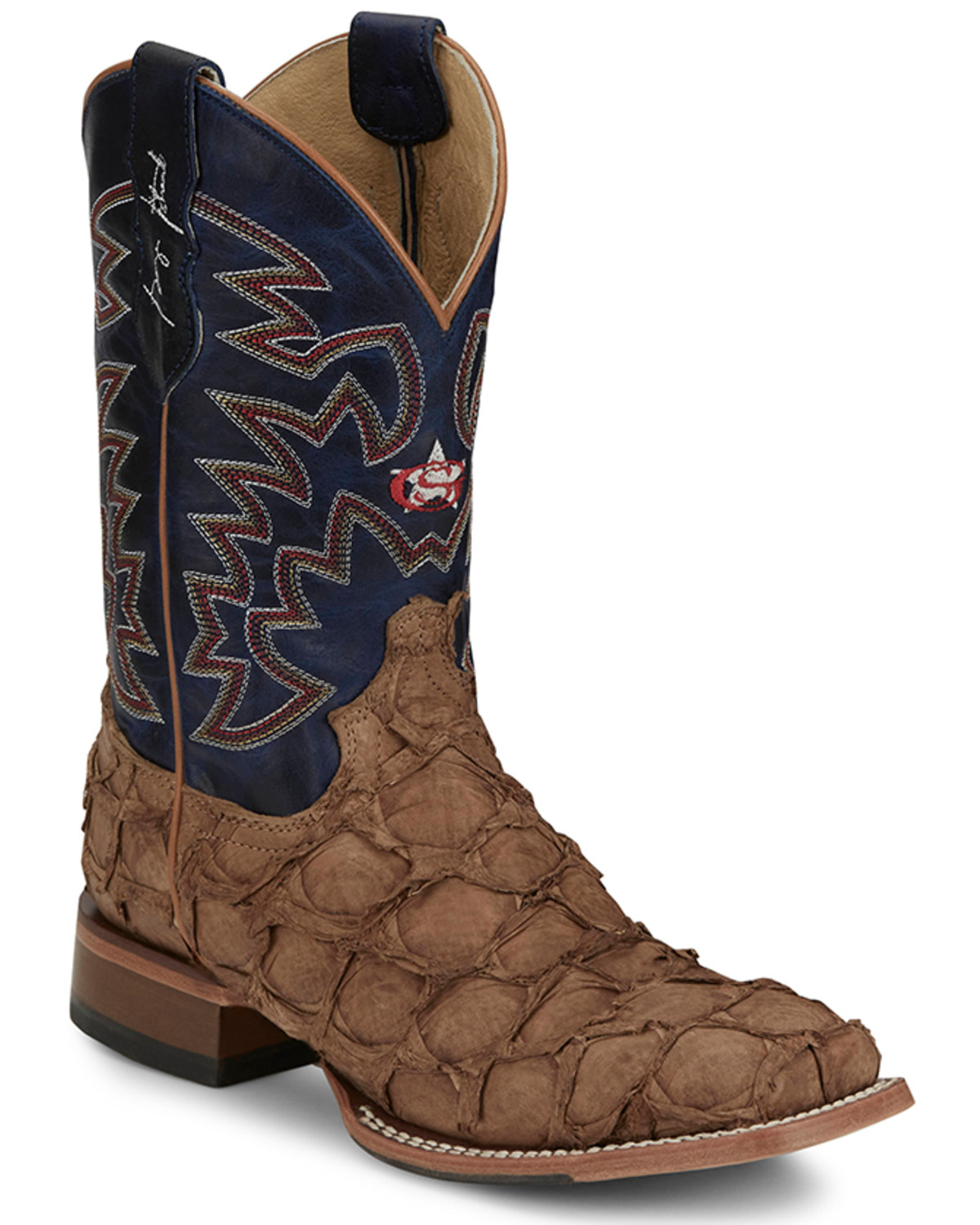 Justin Men's Ocean Front Exotic Pirarucu Western Boots - Broad Square Toe