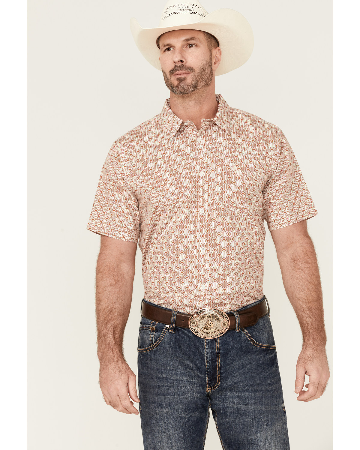 Gibson Men's Cabana Geo Print Short Sleeve Button-Down Western Shirt
