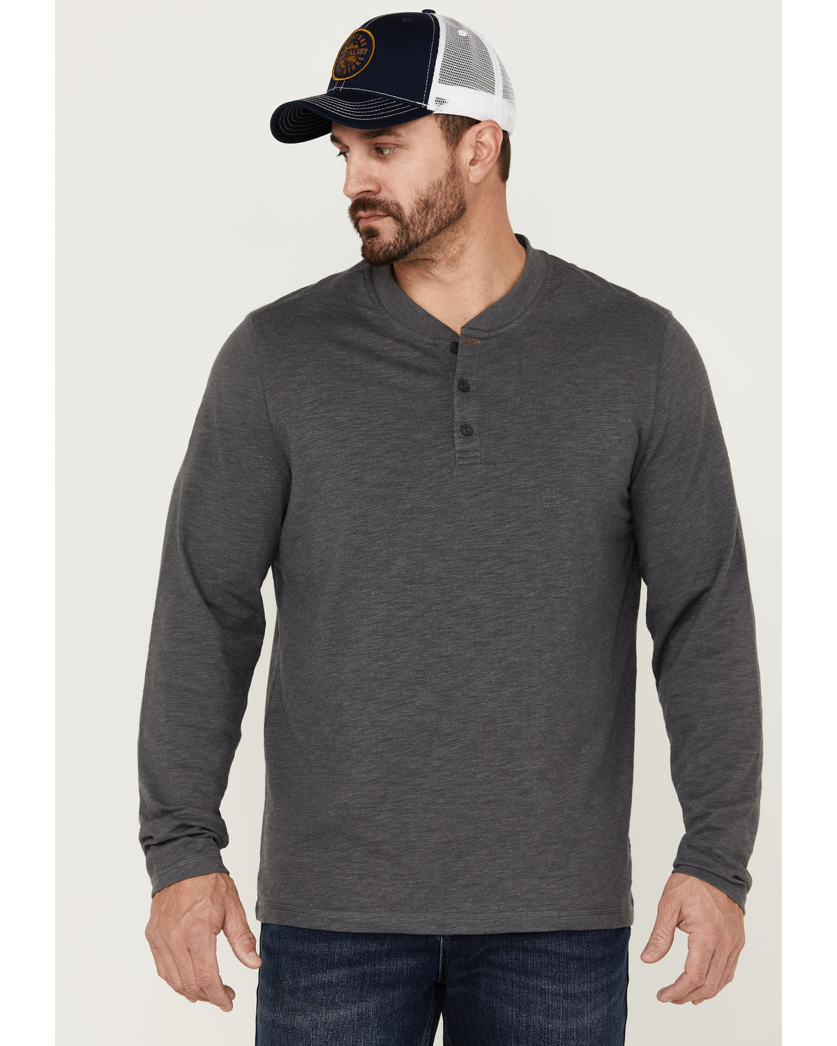 Brothers and Sons Men's Solid Heather Slub Long Sleeve Henley Shirt