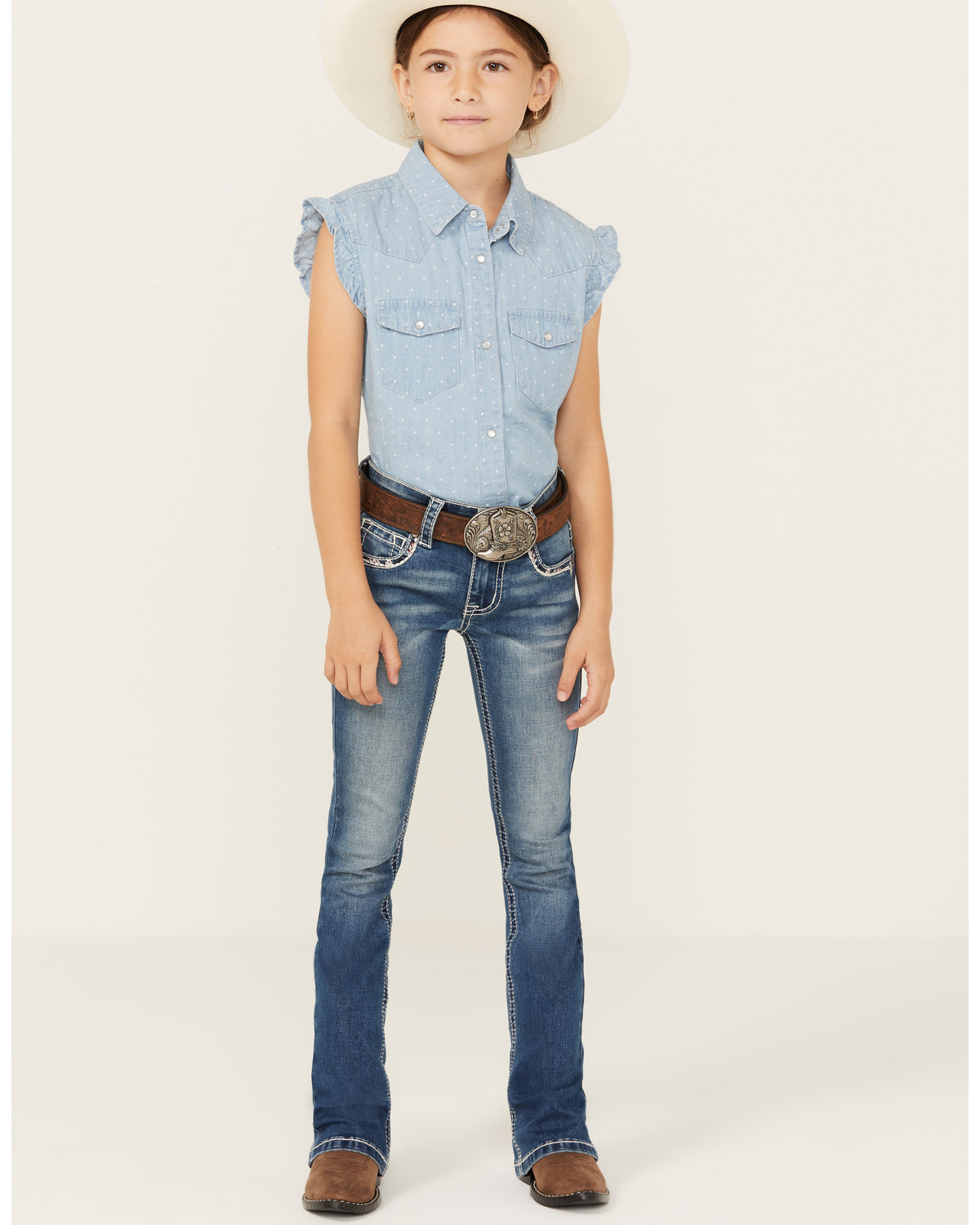 Shyanne Little Girls' Americana Horseshoe Pocket Stretch Bootcut Jeans