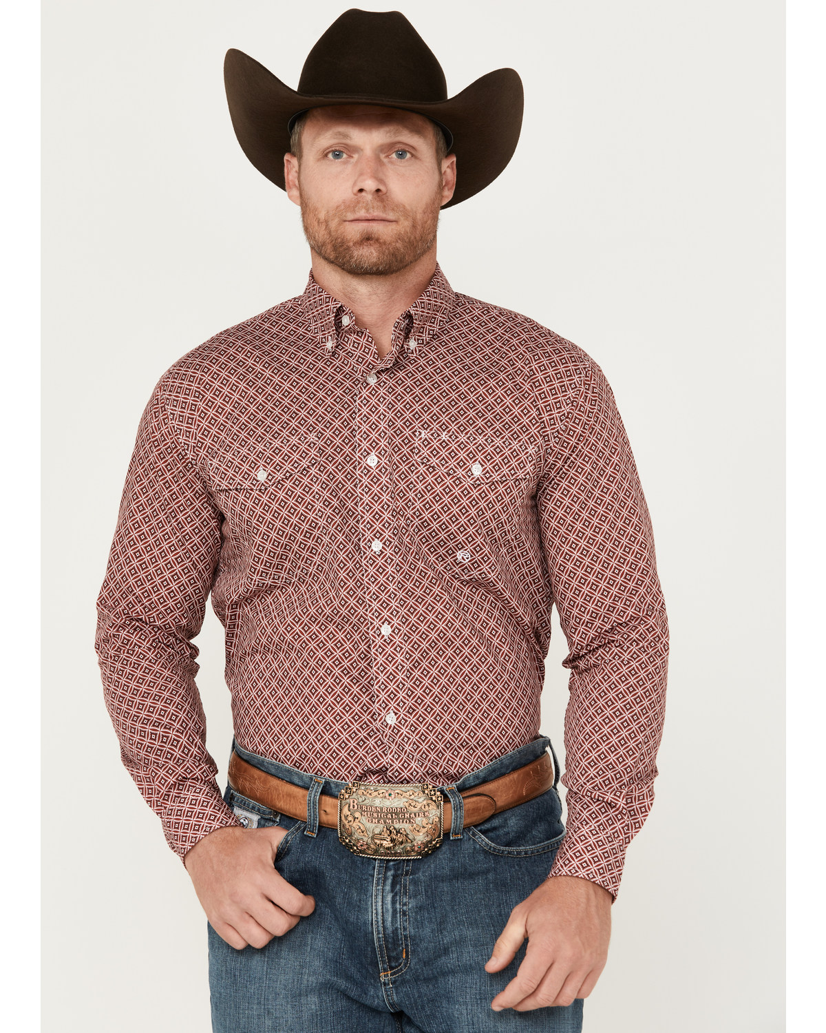 Roper Men's Geo Print Long Sleeve Button-Down Western Shirt