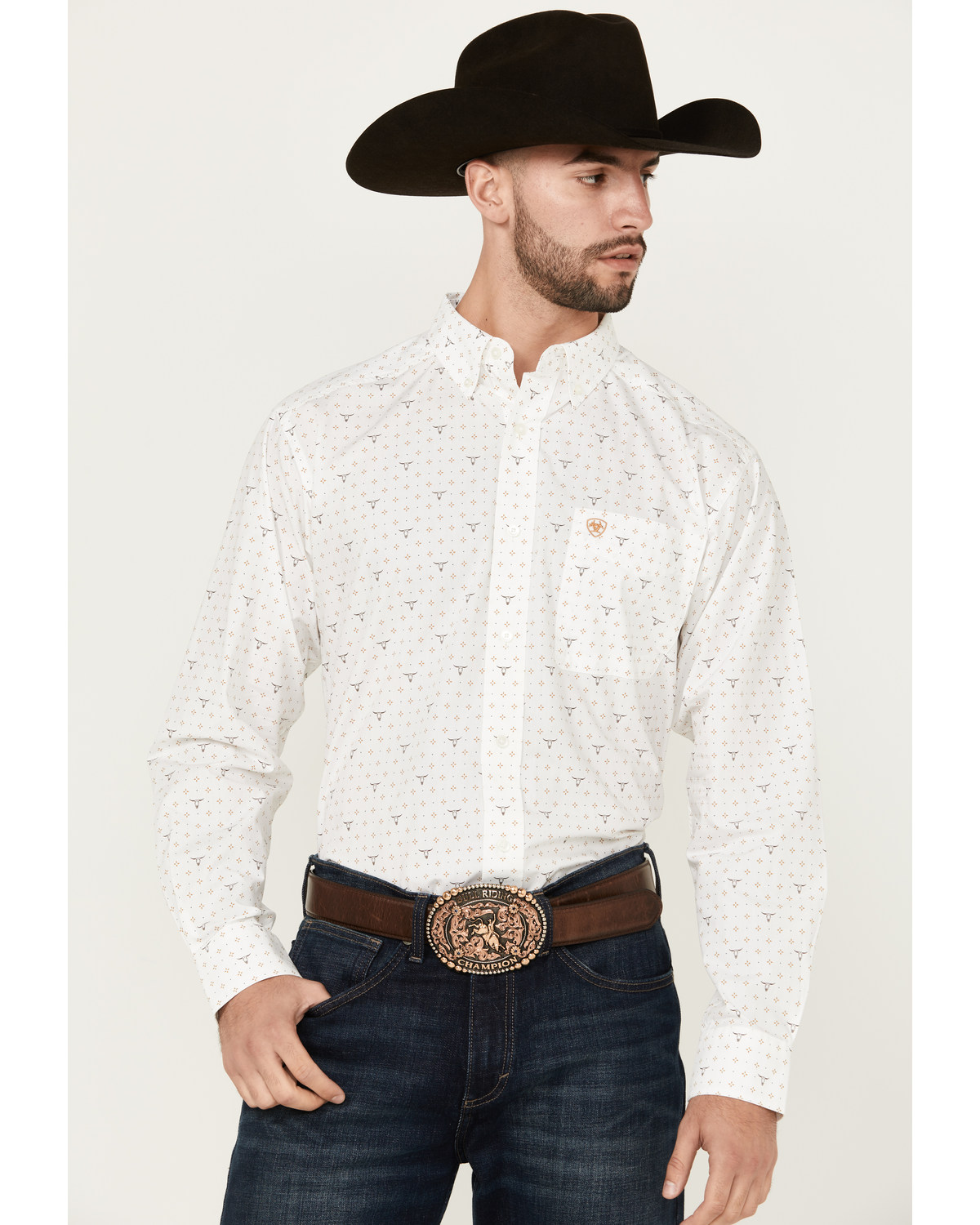 Ariat Men's Edmond Steerhead Print Long Sleeve Button-Down Western Shirt