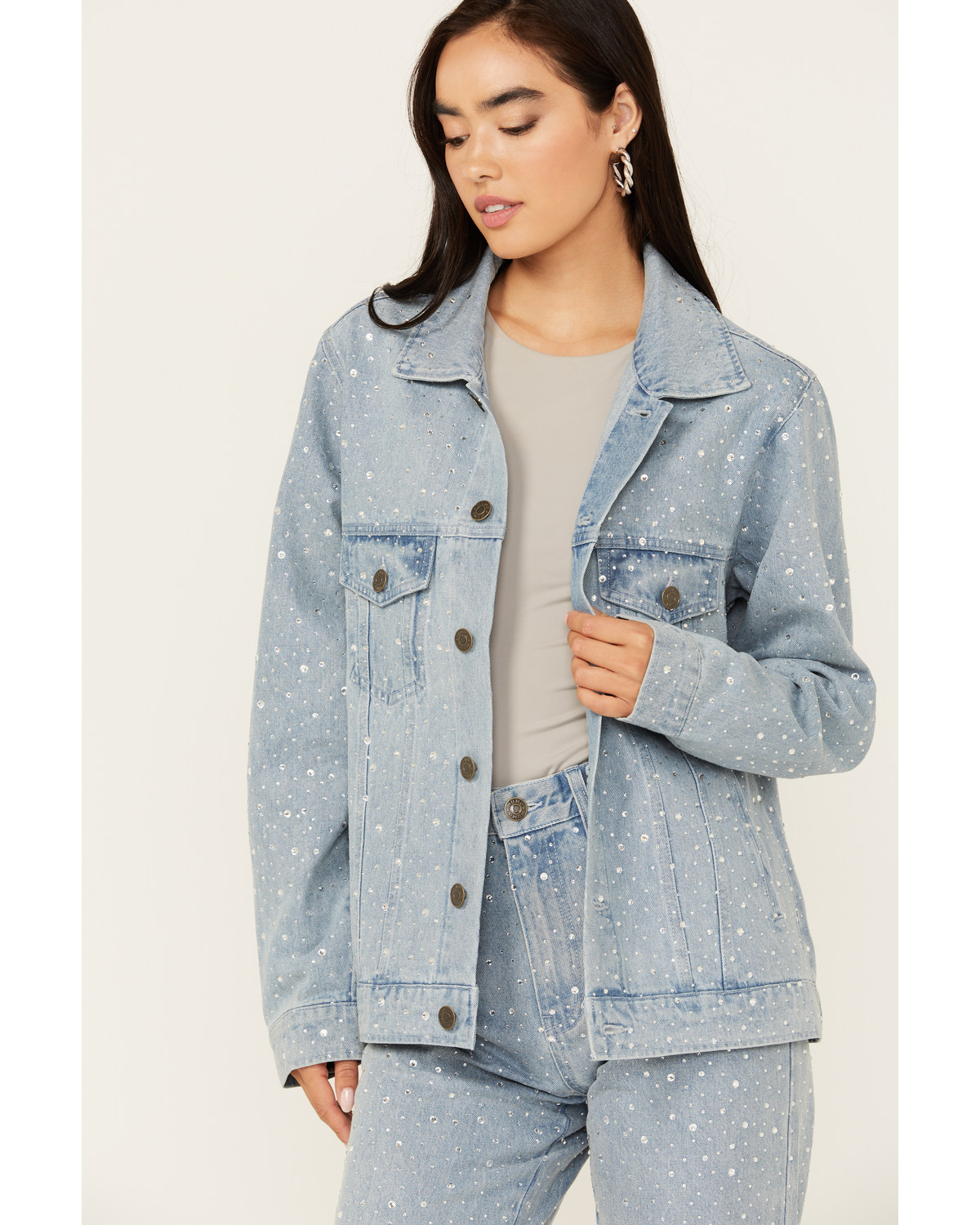 Show Me Your Mumu Women's Light Wash Embellished Dover Denim Jacket