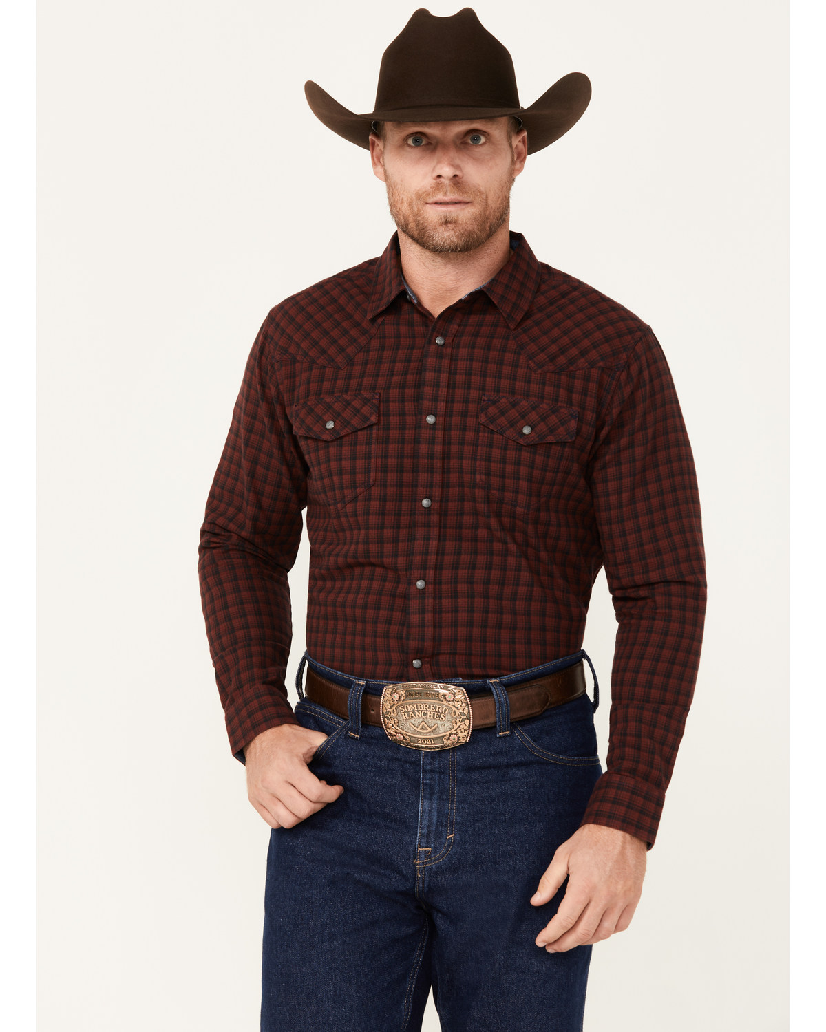 Cody James Men's Long Rider Plaid Print Sleeve Snap Western Flannel Shirt