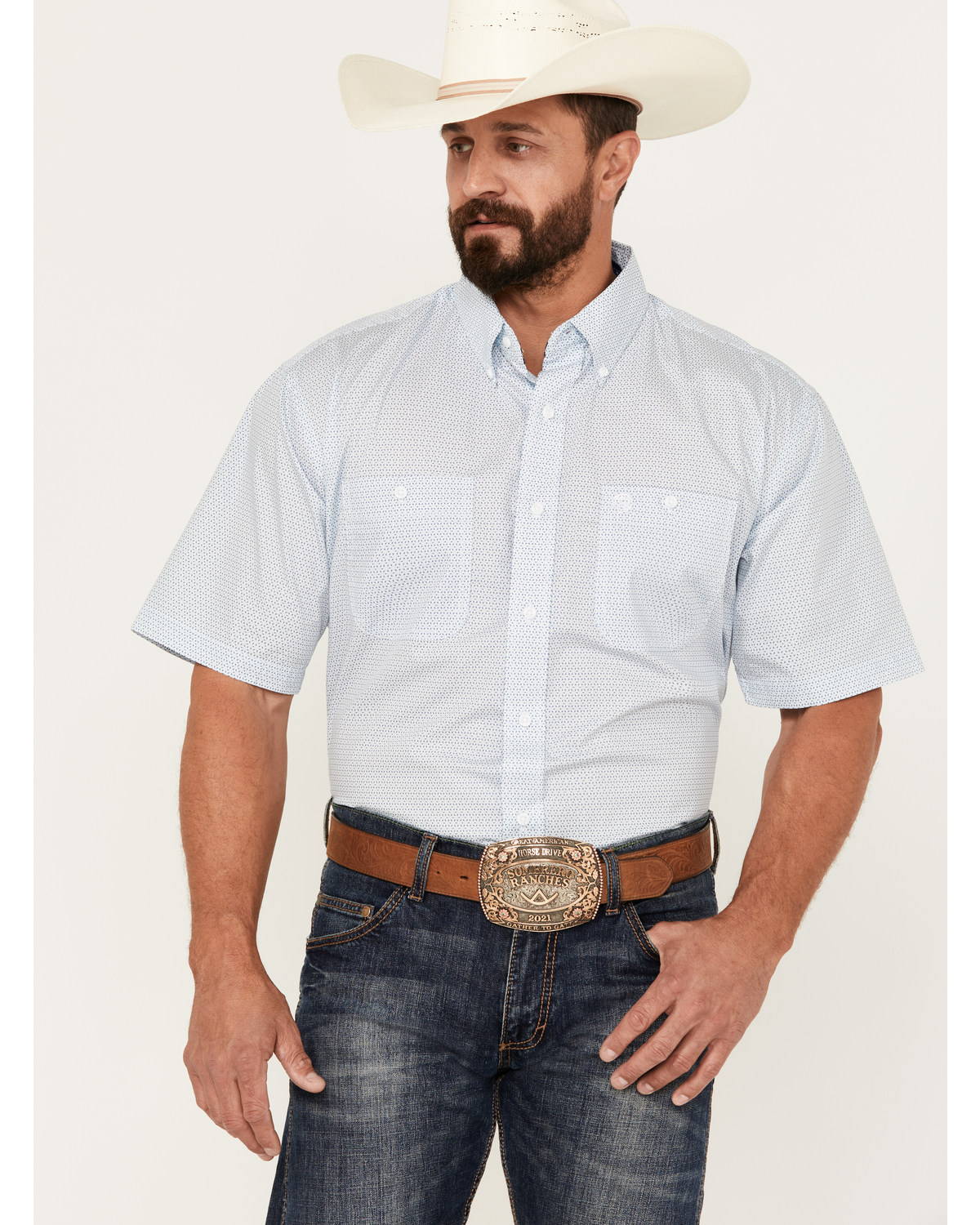 George Strait by Wrangler Men's Geo Print Short Sleeve Button-Down Western Shirt