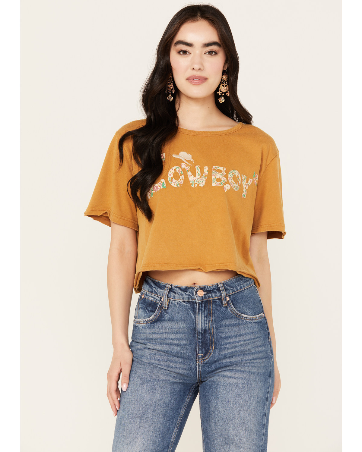 Miss Me Women's Boxy Fit Cowboy Short Sleeve Cropped Graphic Tee