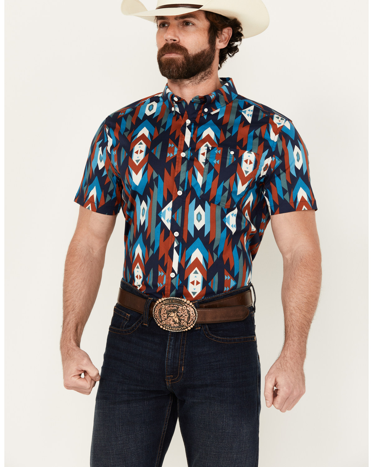 RANK 45® Men's Raflame Southwestern Print Button-Down Stretch Western Shirt