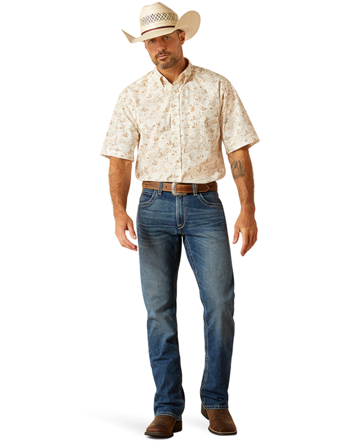 Ariat Men's Edison Cowboy Ranch Print Short Sleeve Button-Down Western Shirt