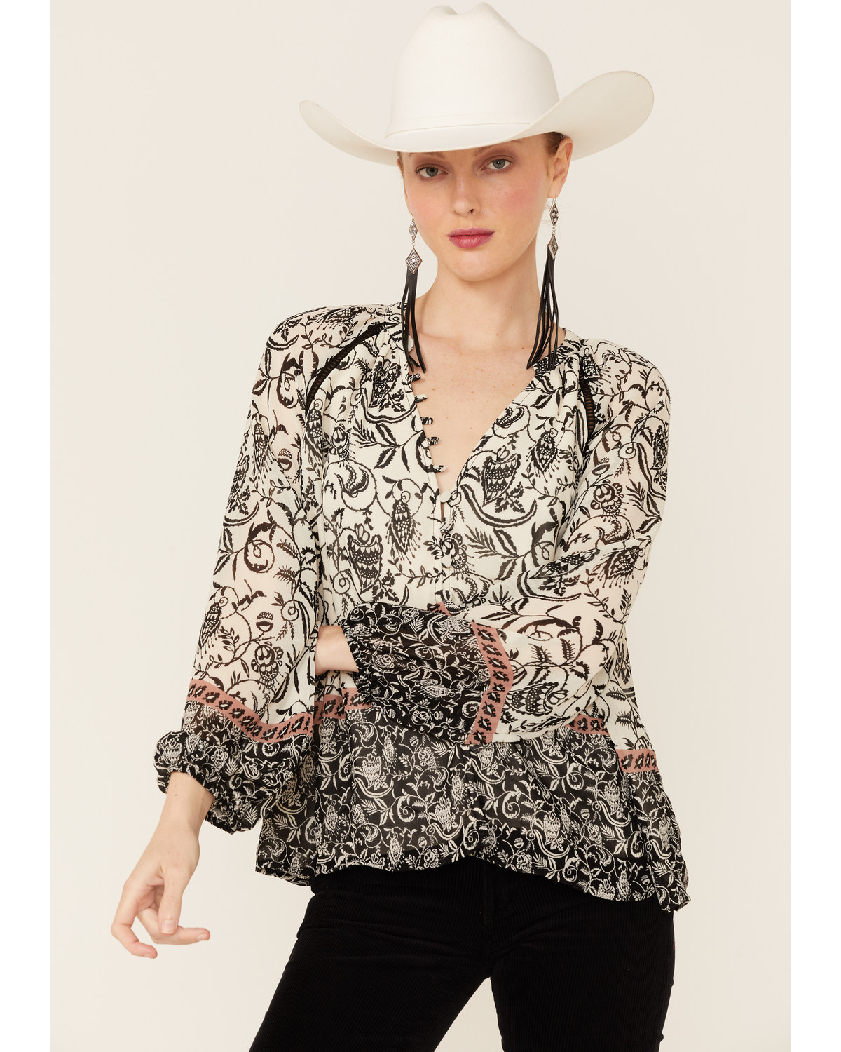 Lovestitch Women's Floral Twin Print Button Blouse