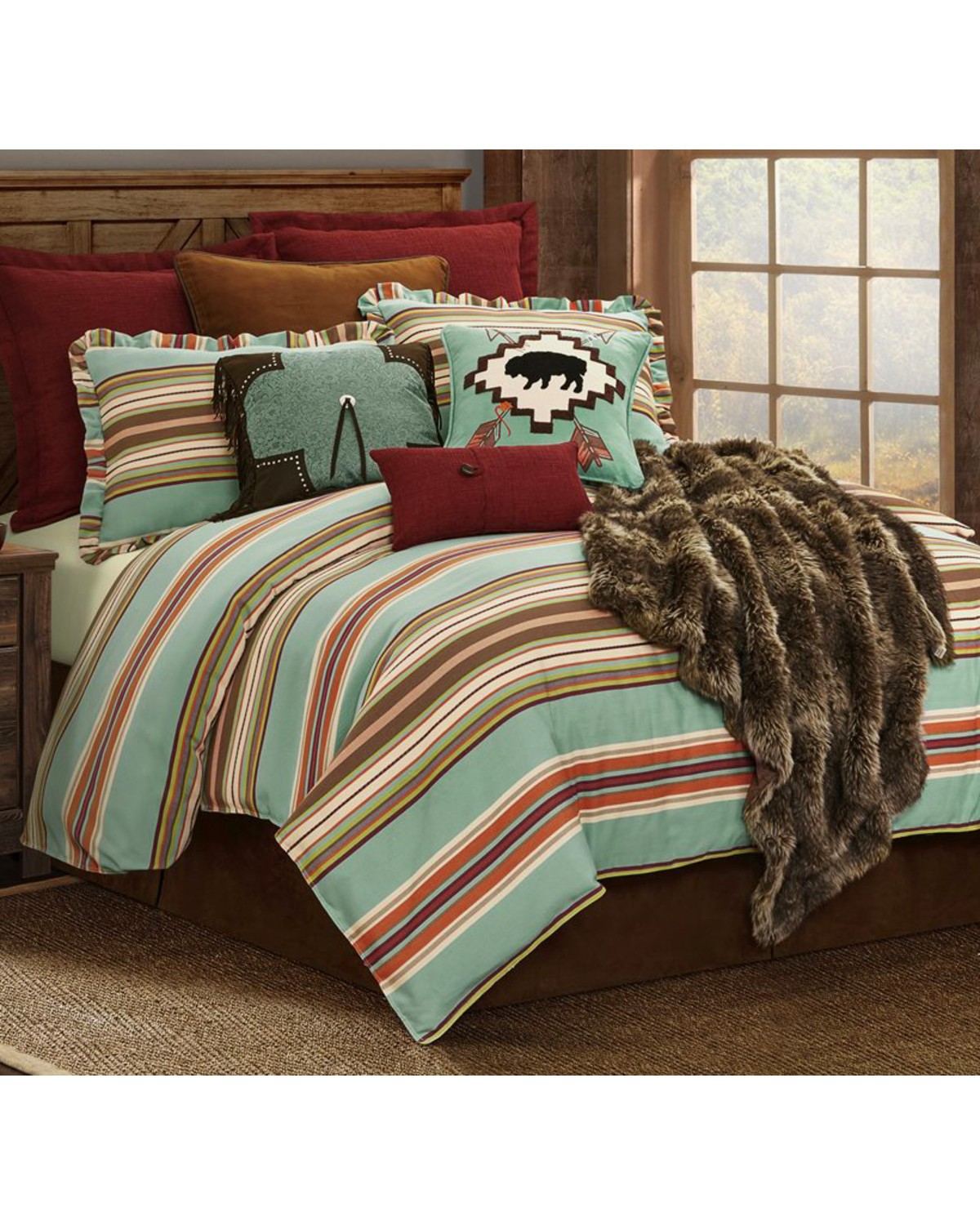 Hiend Accents Turquoise Serape 3 Piece Comforter Set Super King