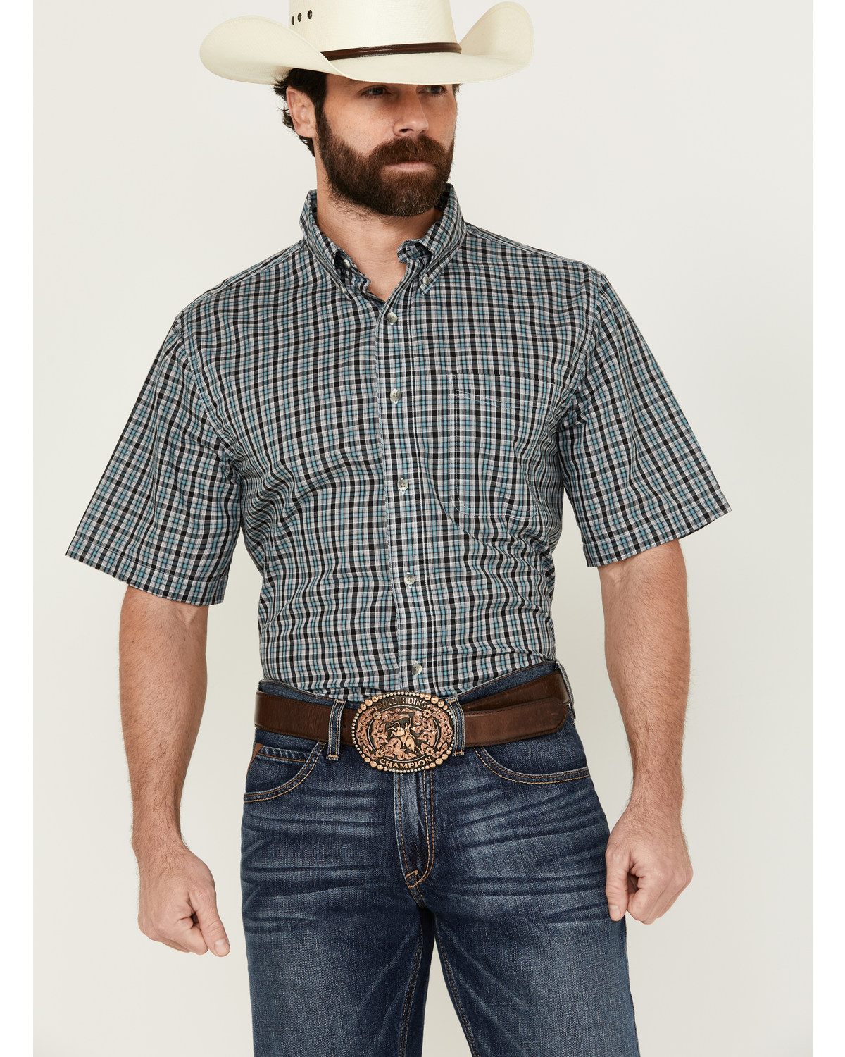 Wrangler Riata Men's Assorted Plaid Print Short Sleeve Button-Down Western Shirt