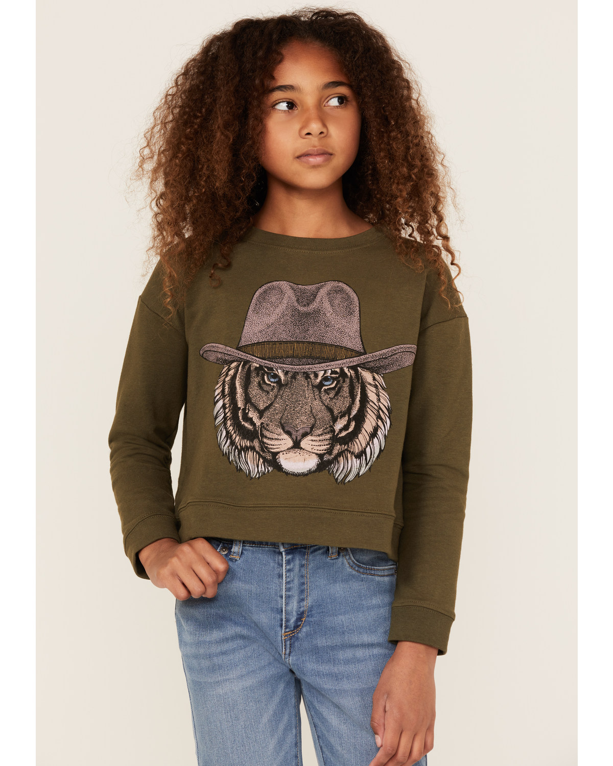 Somewhere West Girls' Cowboy Tiger Graphic Sweatshirt