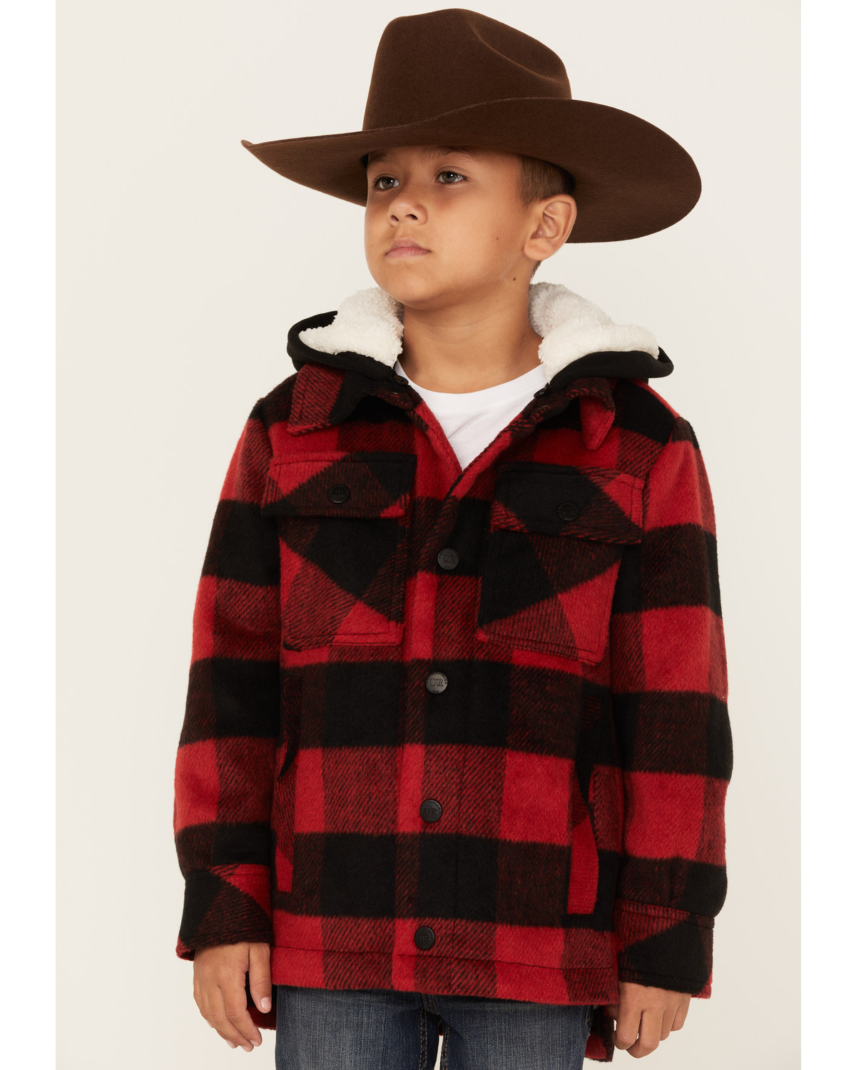 Urban Republic Little Boys' Plaid Print Fleece-Lined Hooded Jacket