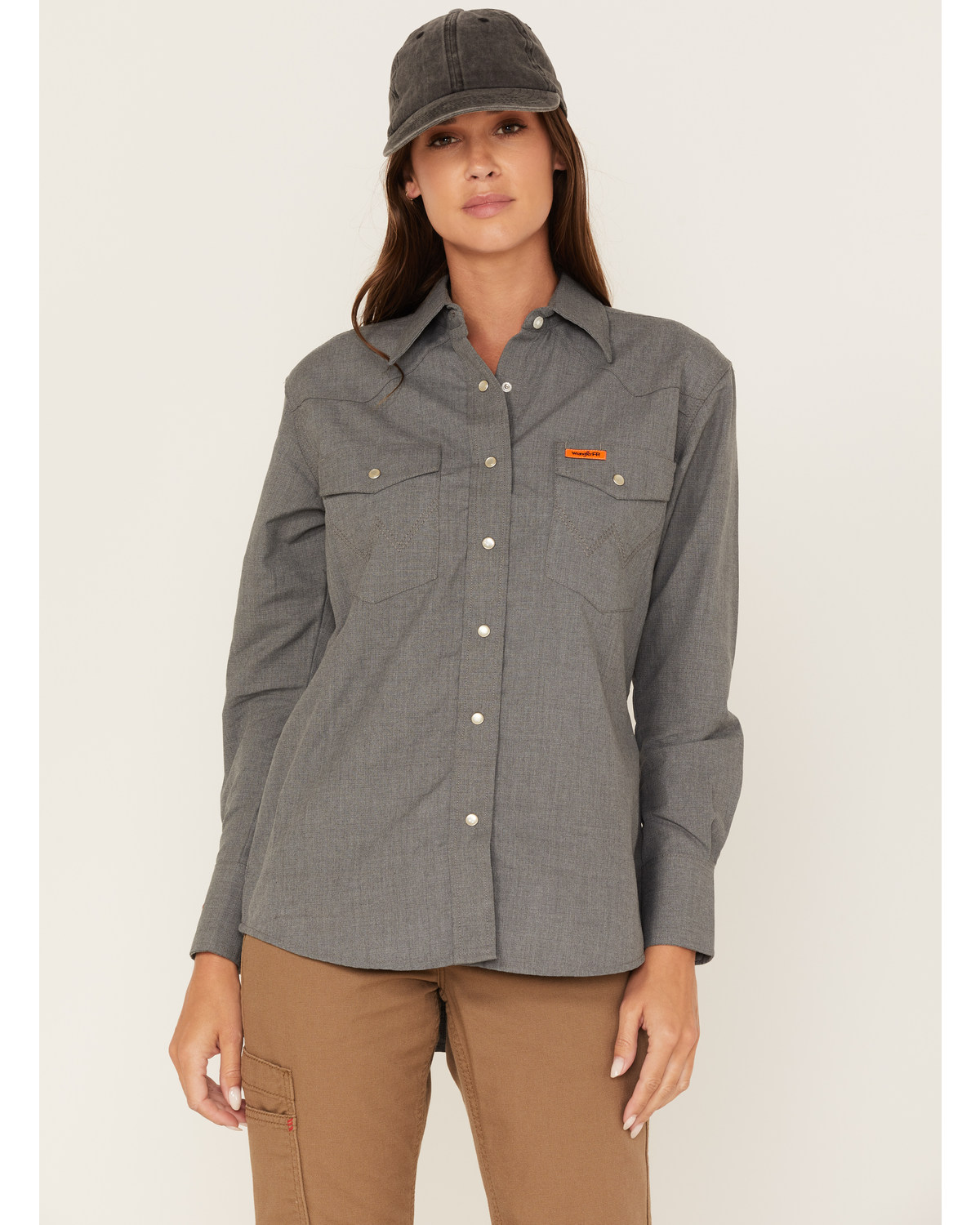 Wrangler Women's FR Long Sleeve Pearl Snap Western Work Shirt