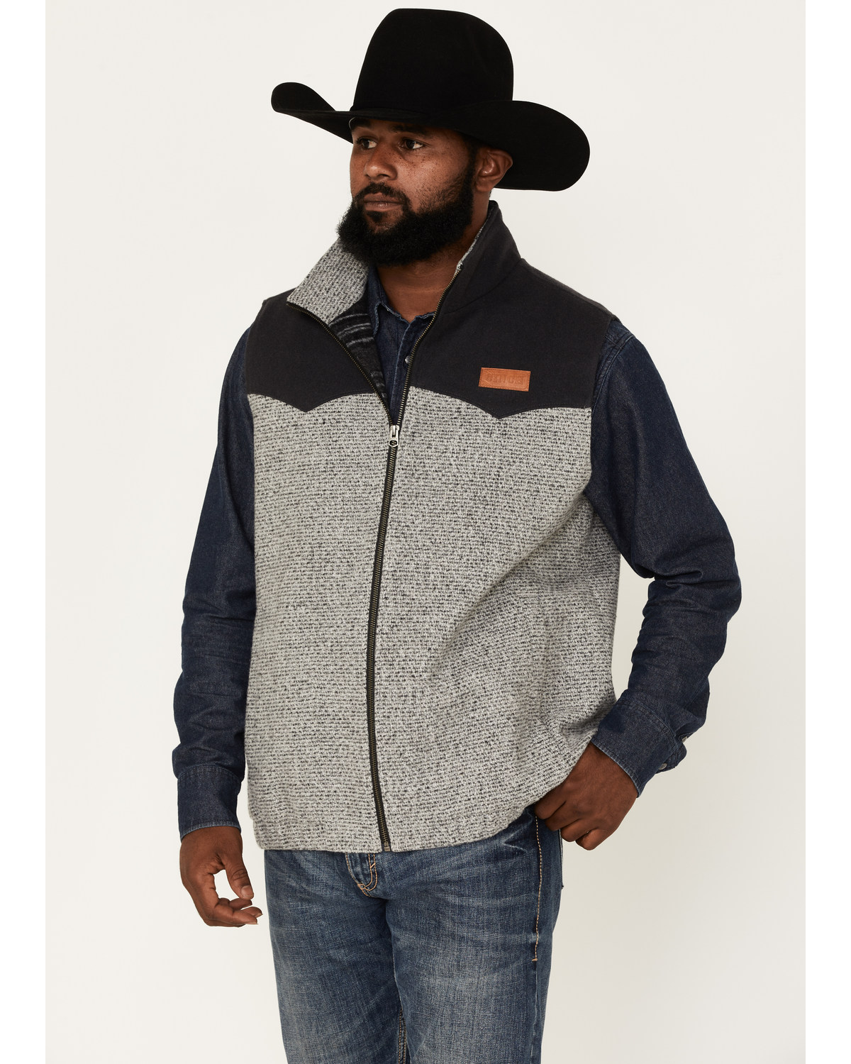 Cinch Men's Lightweight Wool Colorblock Zip-Front Vest