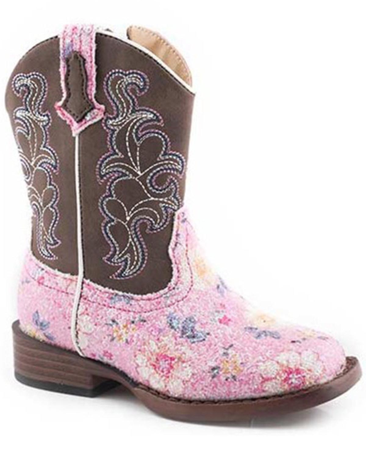 Roper Toddler Girls' Glitter Flower Western Boots - Square Toe