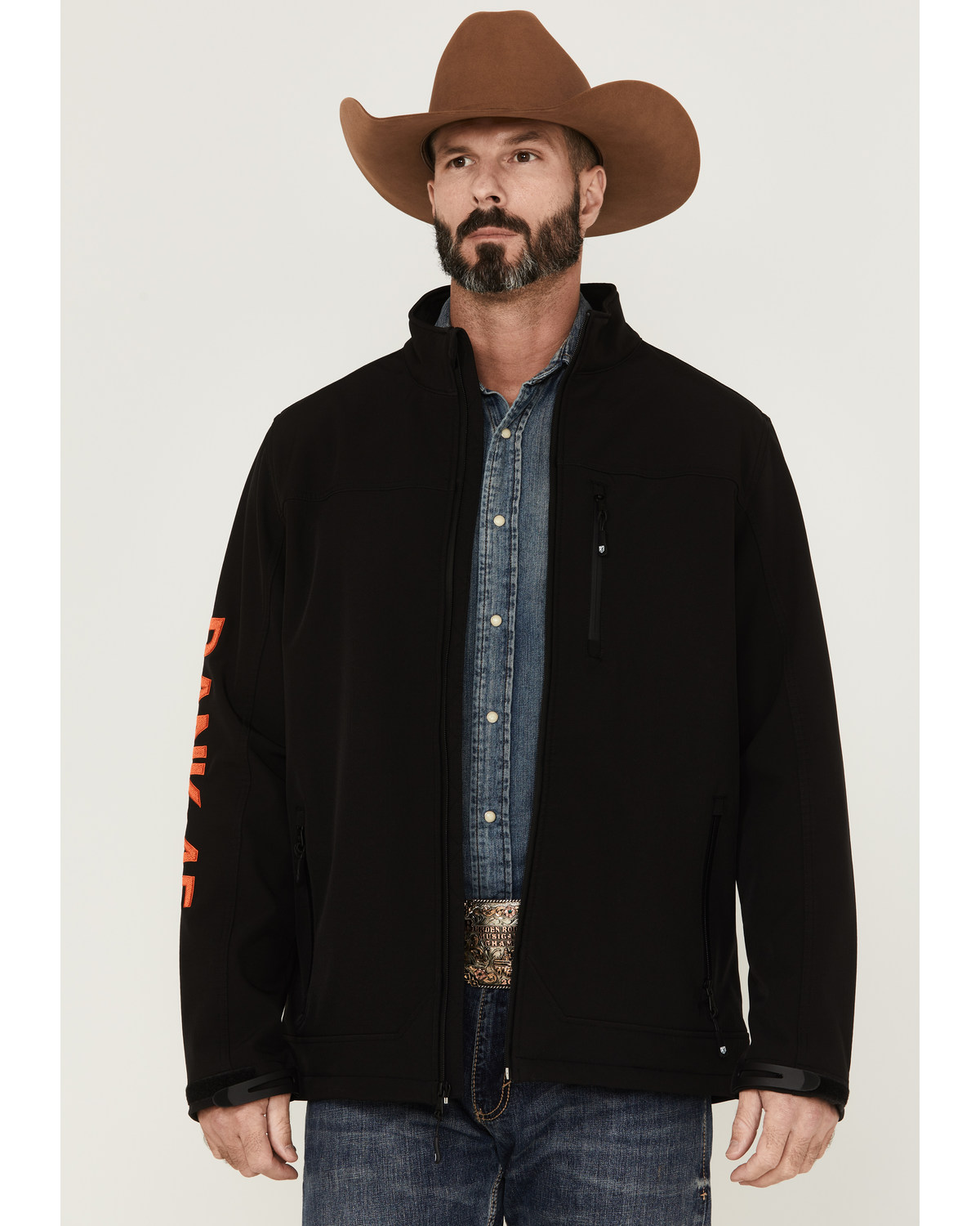 RANK 45® Men's Rodeo Logo Sleeve Zip-Front Softshell Jacket