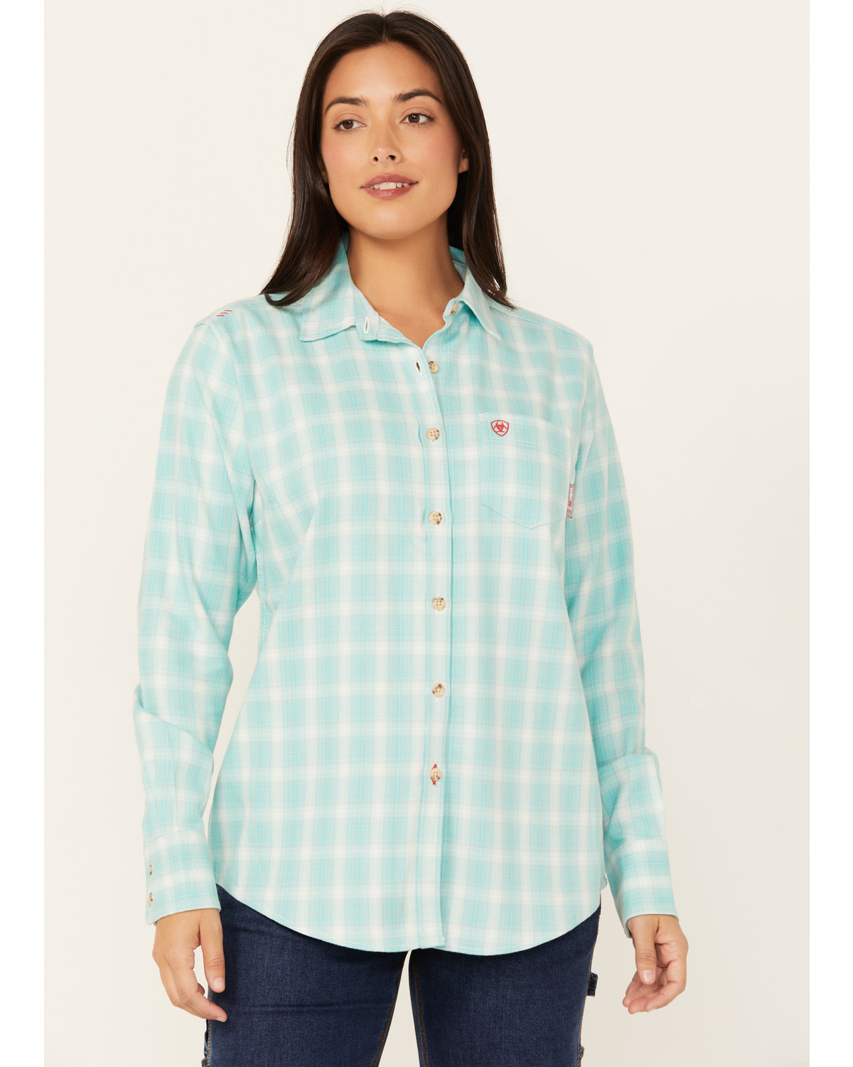 Ariat Women's FR Catalina Plaid Print Long Sleeve Button-Down Work Shirt